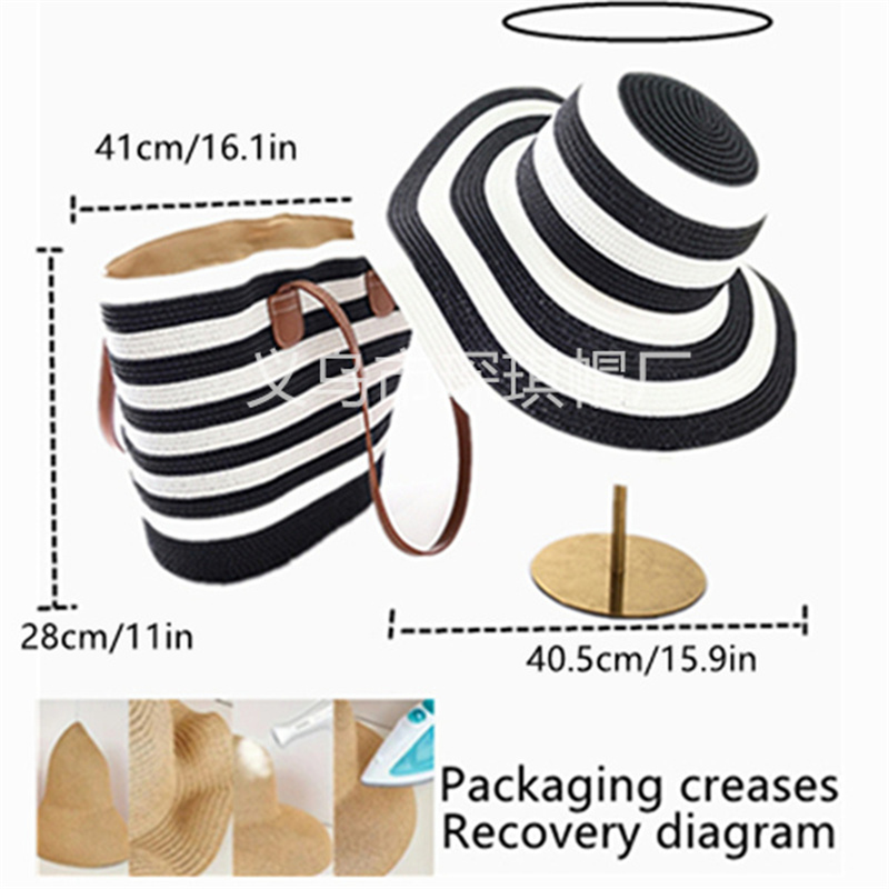 Women's cross-border new spring and summer straw woven beach bag, beach hat, straw hat combination set, two-piece hat and bag set, striped fashion trend, seaside sun protection and shade hat, UV protection, foldable, essential for outdoor travel full figure