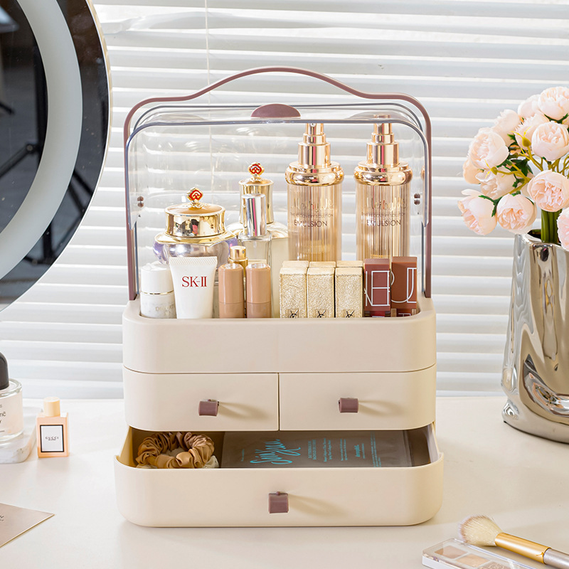 K49-5999 Storage box for Cosmetics, portable desktop, dust-proof dressing table, large-capacity skin care product organization box Item Picture