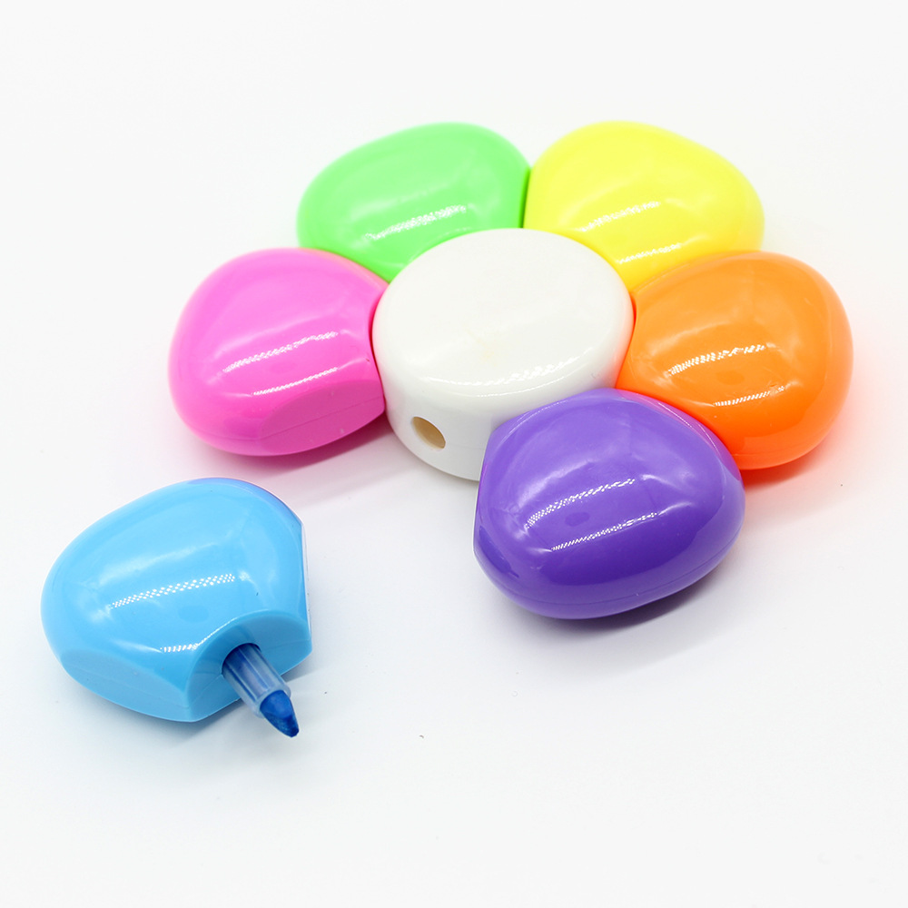 Colored plastic petal-shaped 6-color highlighters, shaped highlighters that can be used as marking highlighters Specification drawing