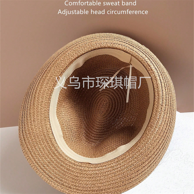 Cross-border exclusive summer sun protection hats, top hats for men and women, outdoor sun protection straw hats, straw woven jazz hats, rolled-up British hats, beach hats, outdoor leisure and vacation Item Picture