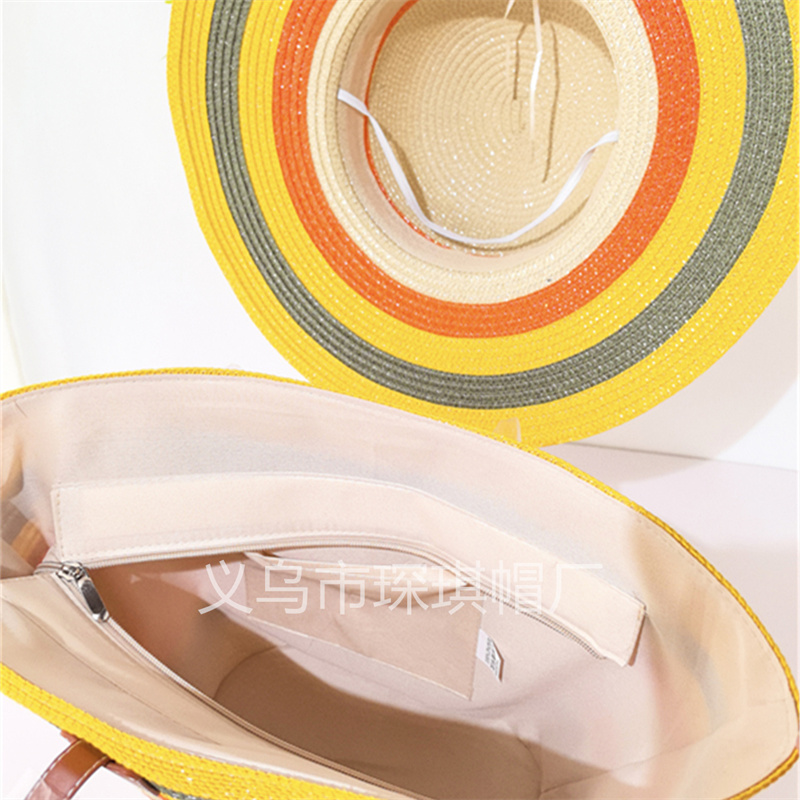 Women's cross-border bestsellers: Spring and summer straw woven beach bags, beach hats, straw hat combination sets, two-piece hat and bag sets, beach sun protection and shade hats, UV-resistant foldable outdoor swimming pool shooting fashionable sun protection hats, solid-color straw woven hats details Picture