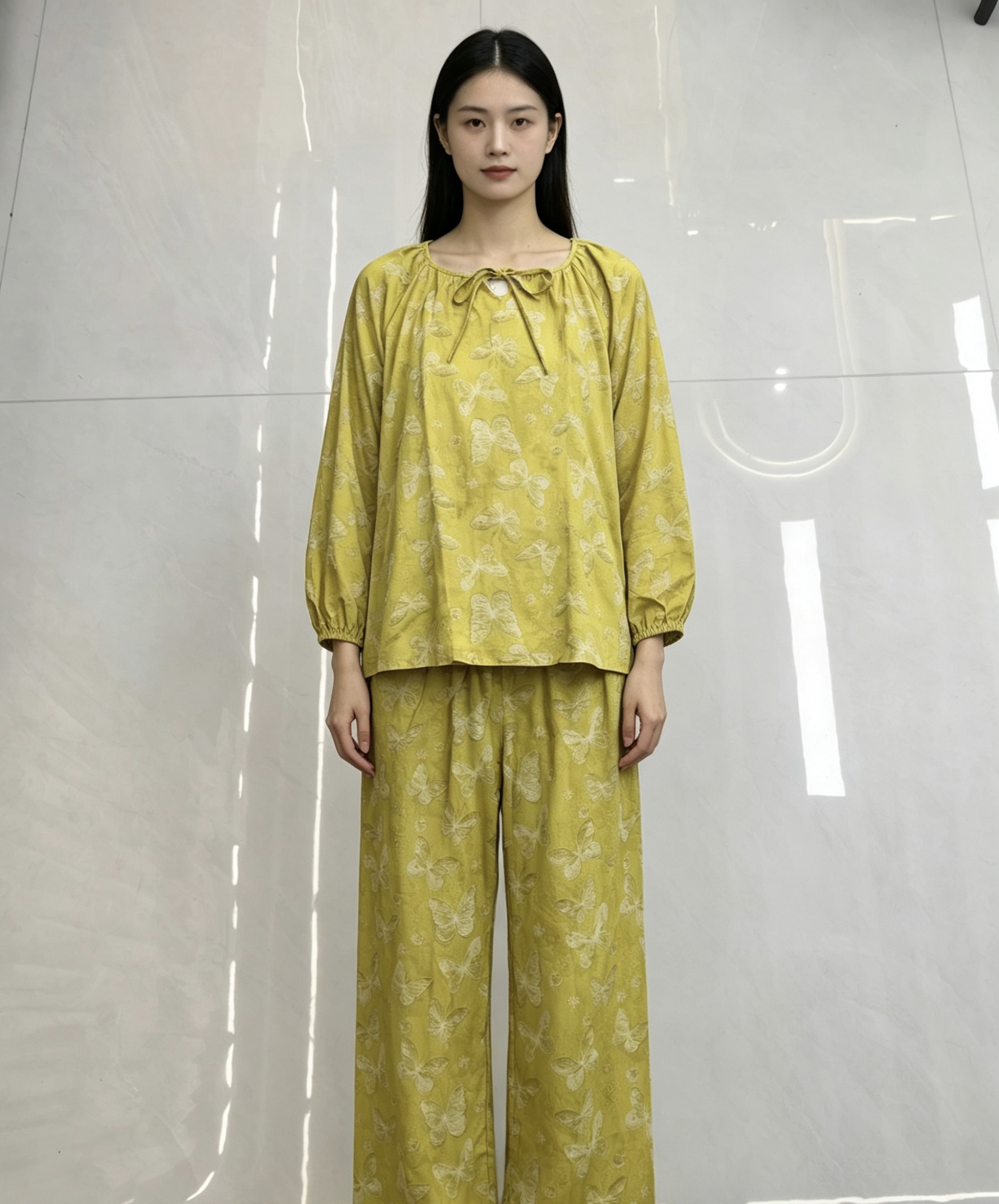 外贸法式复古风长袖睡衣女夏季宽松睡衣复古家居服女士睡衣