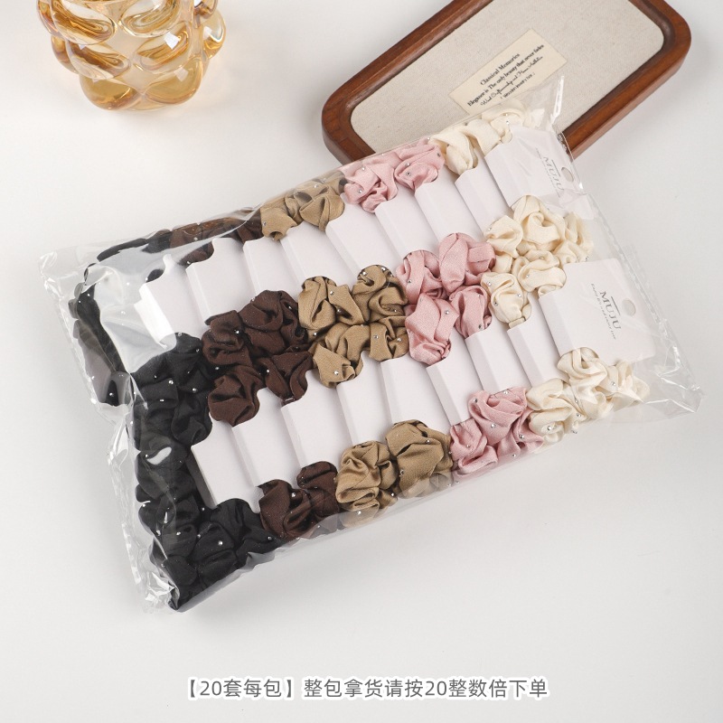 Two high-end snap-on hair ties with a hot diamond small intestine loop, a versatile fabric hair tie, and a high ponytail leather band hair accessory Specification image