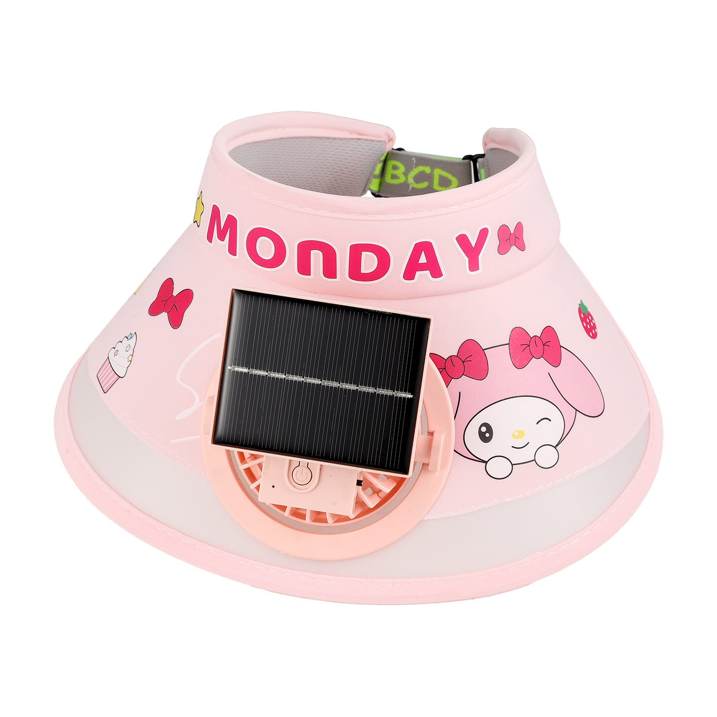 Cartoon solar charging fan, cartoon cap, children's fan, sun protection cap, UV-blocking sun hat, fan cap Item Picture