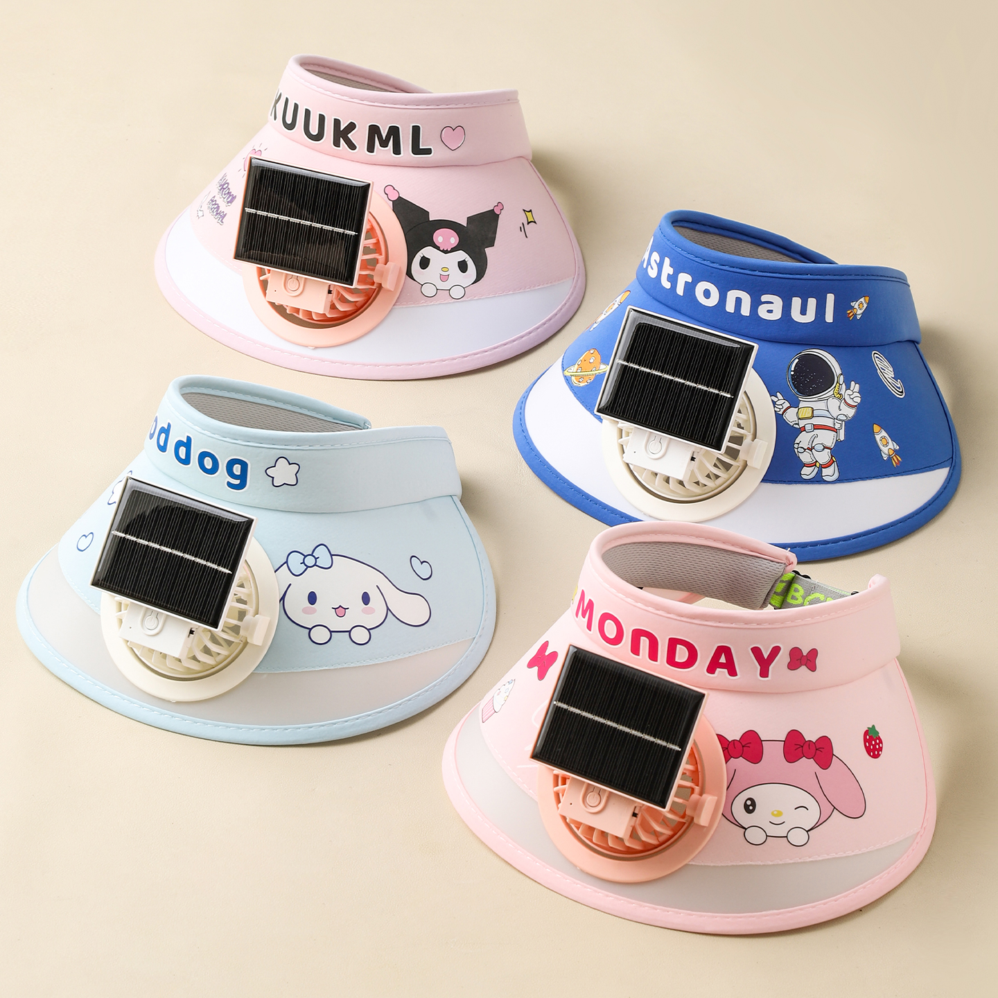 Cartoon solar charging fan, cartoon cap, children's fan, sun protection cap, UV-blocking sun hat, fan cap Specification image