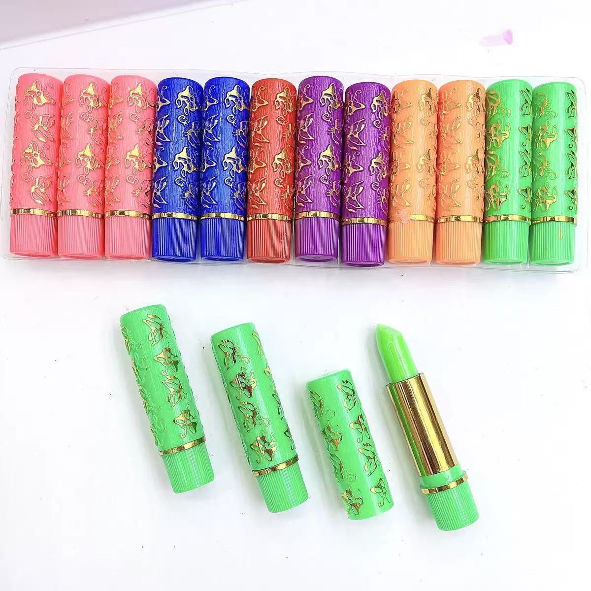 口红彩色唇膏口红管蝴蝶管12pcs dark green magic spotting lipstick