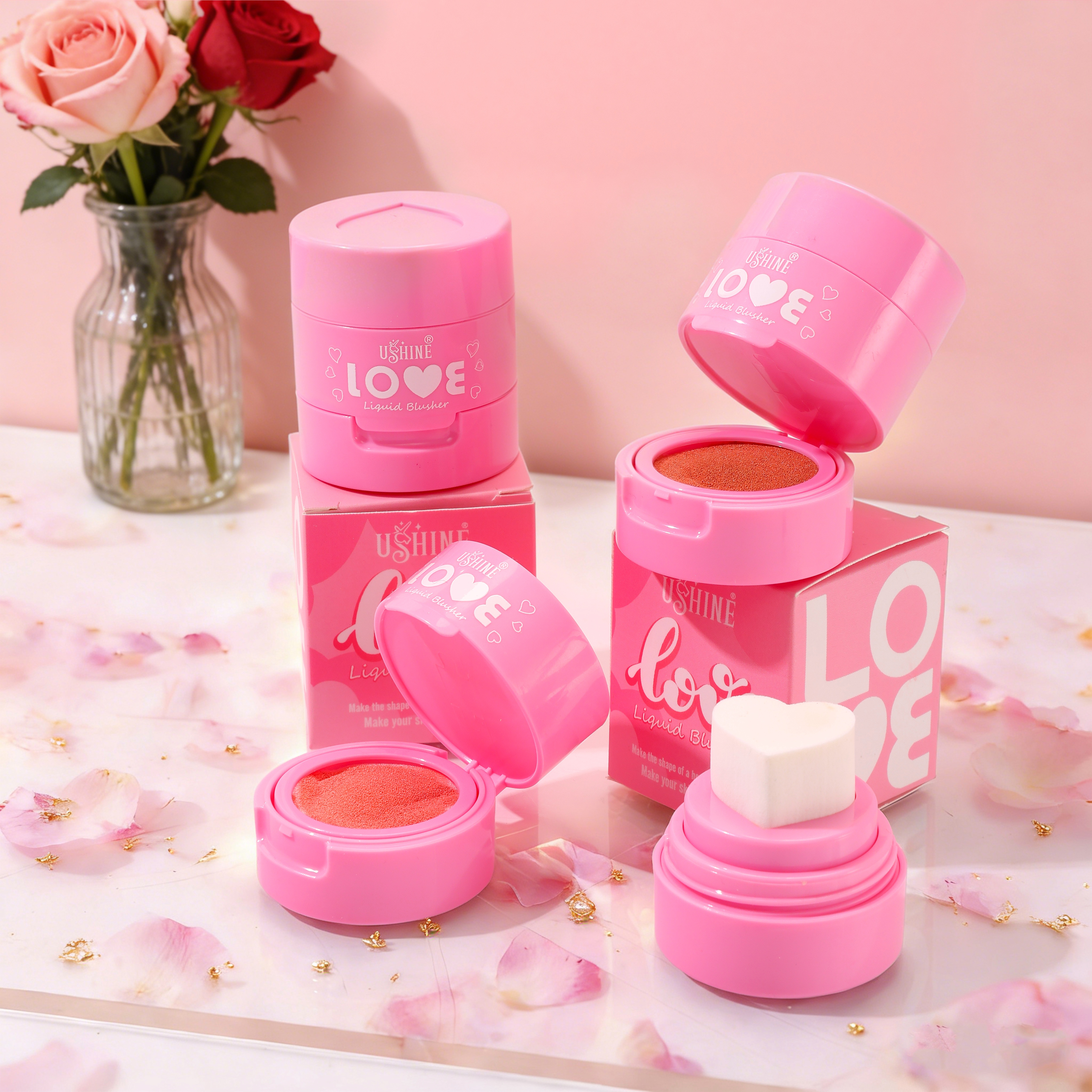 Ushine LOVE粉色腮红膏液体修容渐变腮红