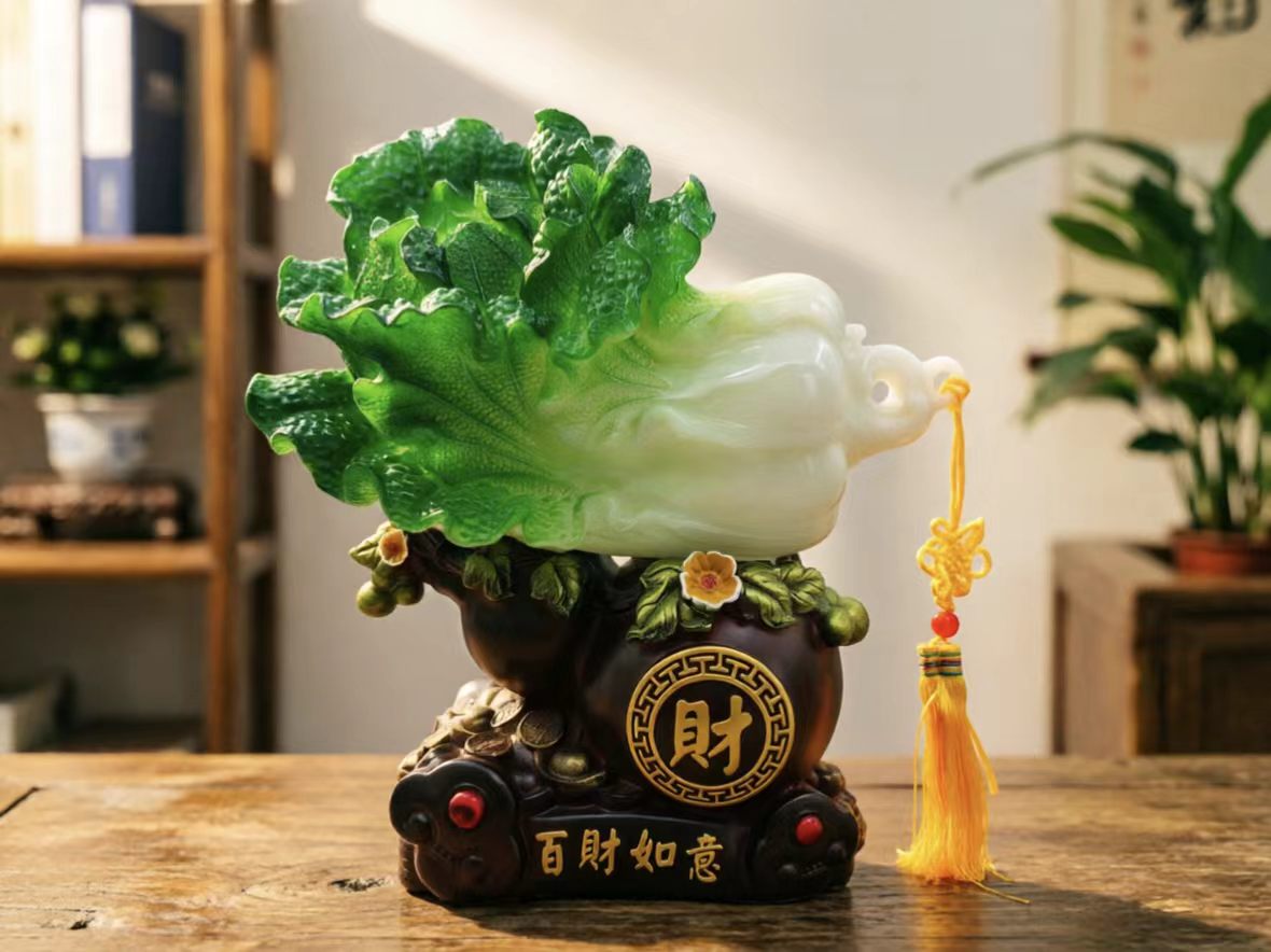 厂家直销工艺品树脂仿玉白菜百财如意葫芦白菜家居礼品摆件