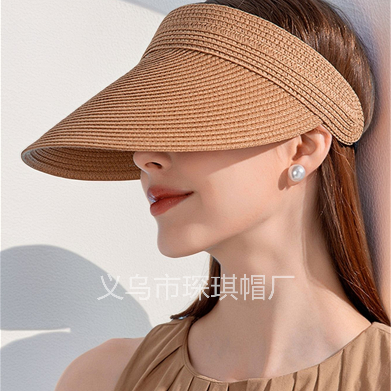 Women's summer straw hat, open-top straw hat, baseball hat, sun hat, wide-brimmed sun protection hat, sun hat, vacation beach hat, outdoor casual cycling hat, versatile and foldable hat