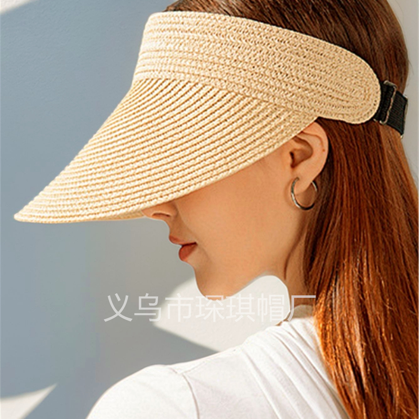 Women's summer straw hat, open-top straw hat, baseball hat, sun hat, wide-brimmed sun protection hat, sun hat, vacation beach hat, outdoor casual cycling hat, versatile and foldable hat details Picture