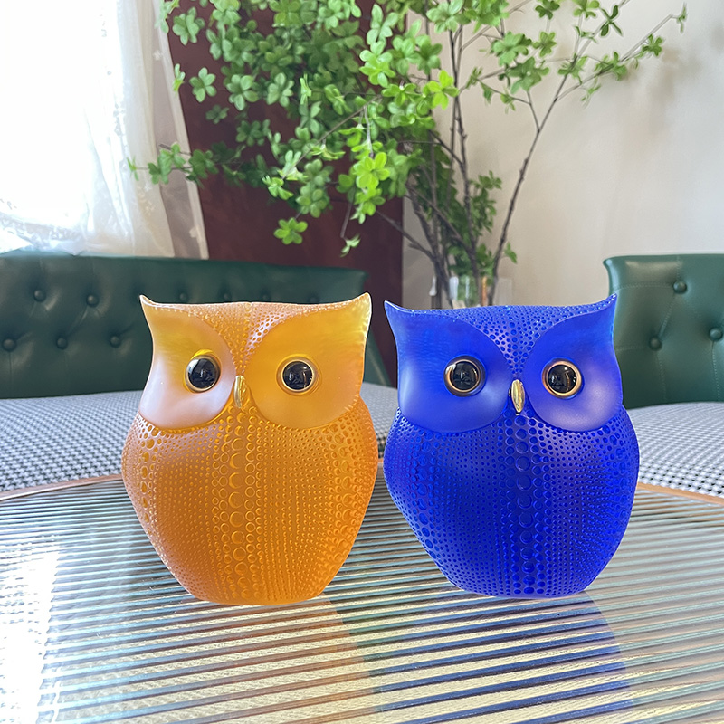 新款树脂水琉璃猫头鹰摆件手工外发海洋主题树脂摆件最新款树脂摆件树脂工艺品