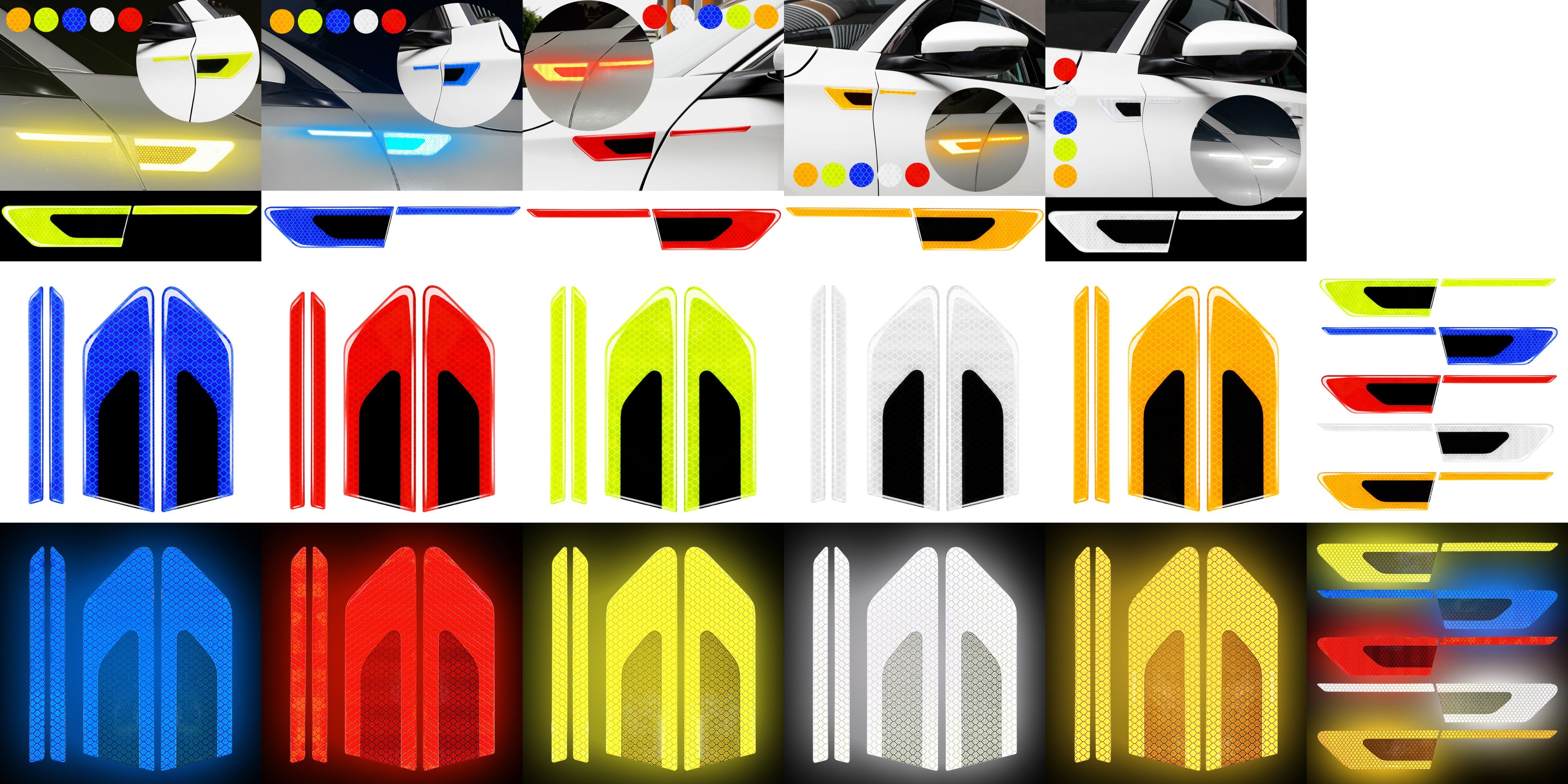 Car door anti-collision strips, anti-scratch, night reflective warning stickers, rear bumper, rearview mirror fenders, door bowl protective films Item Picture