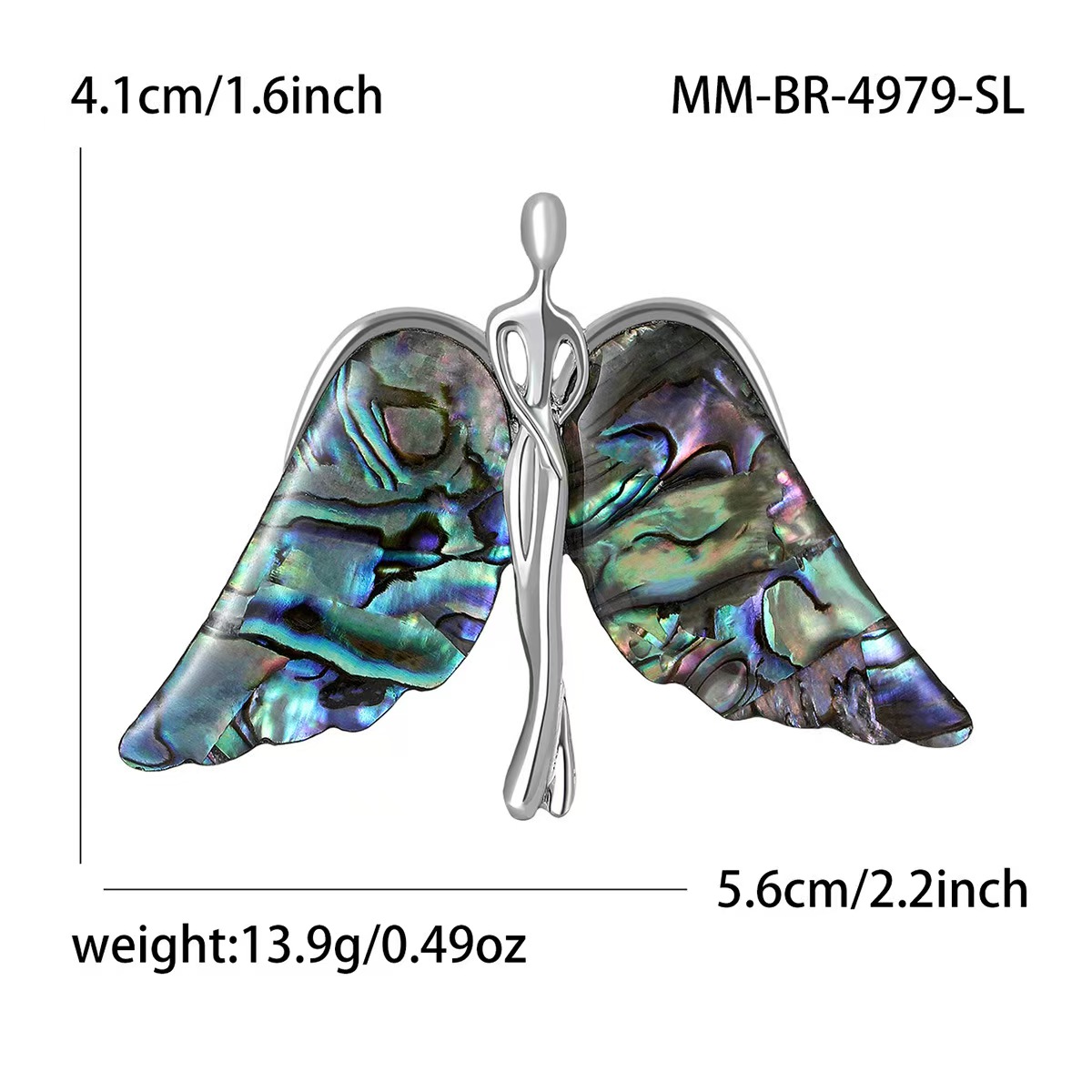 Trendy and elegant alloy shell large wing angel brooch, fashionable and versatile women's clothing brooch accessory pin Item Picture