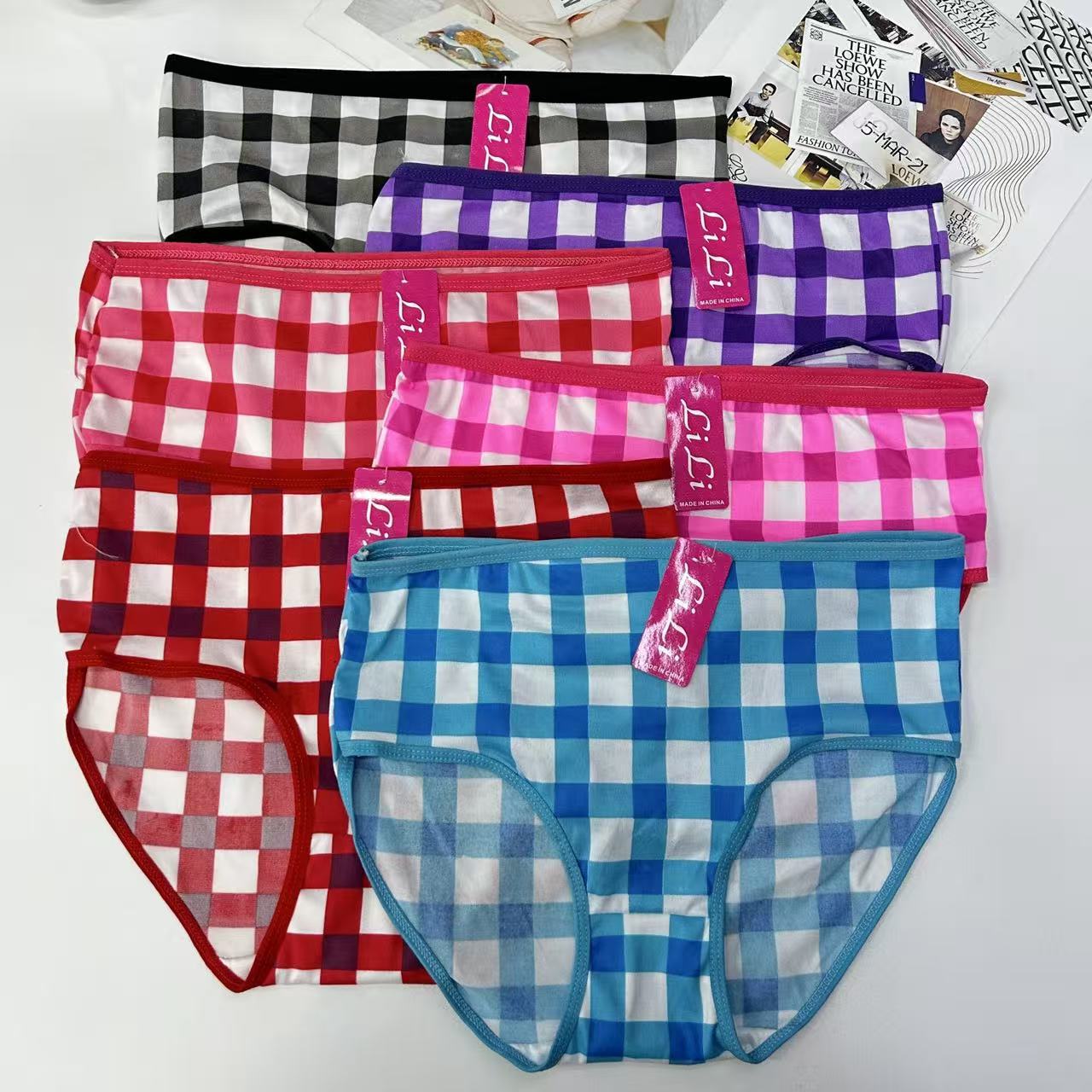 DD-317# 31-head mixed-color women's underwear with a back cover, women's checkered print export underwear, women's underwear with milk silk printing patterns, women's briefs, underwear, underwear are selling well in Africa and South America, QNI Item Picture