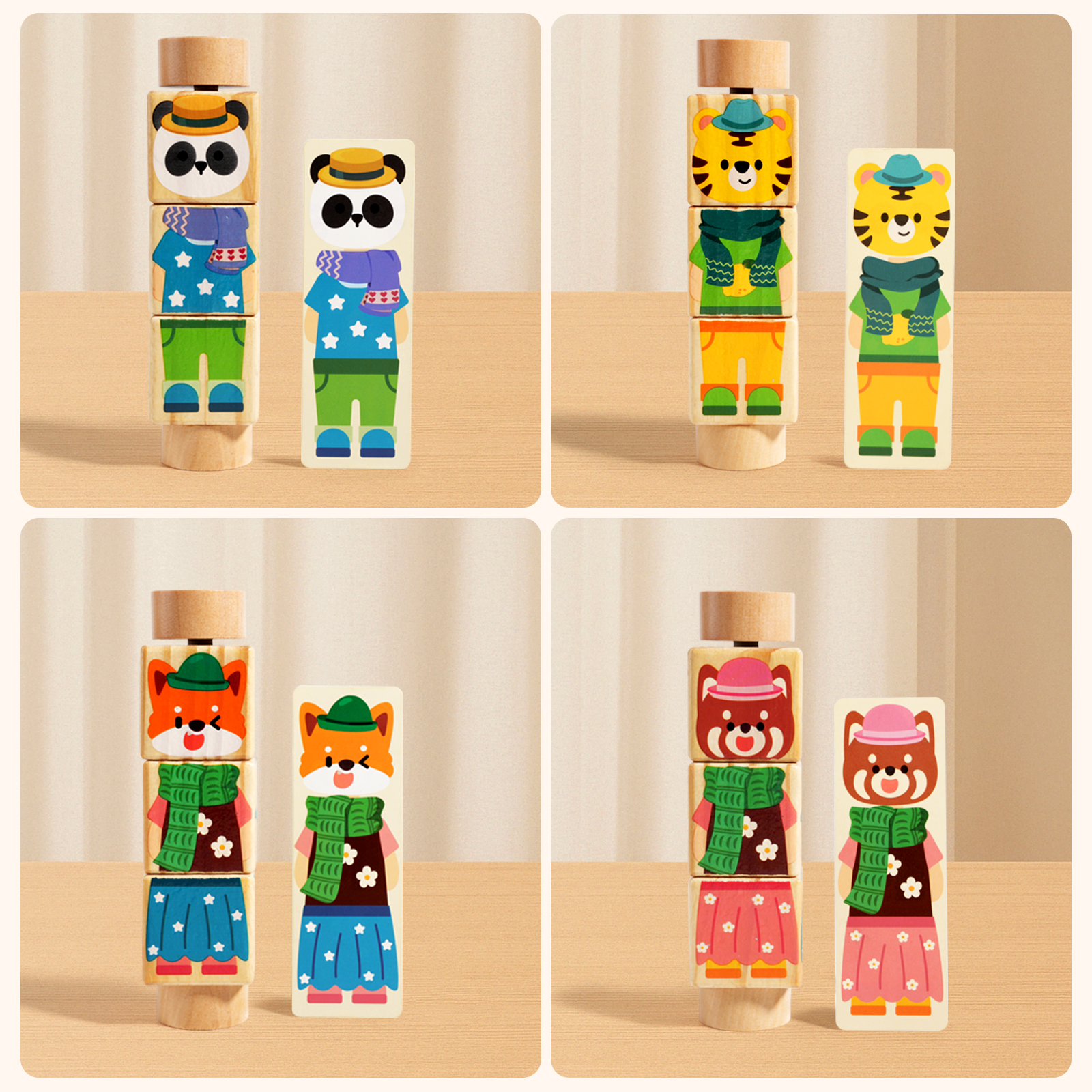 CPC CE EN71 Animal Dress-up Rotating Building Blocks Wooden Puzzle Toy Children's Intelligence Early Education Enlightenment building blocks hand-grabbed rotating Puzzle dress-up Toy Boys and girls Grasping training Item Picture