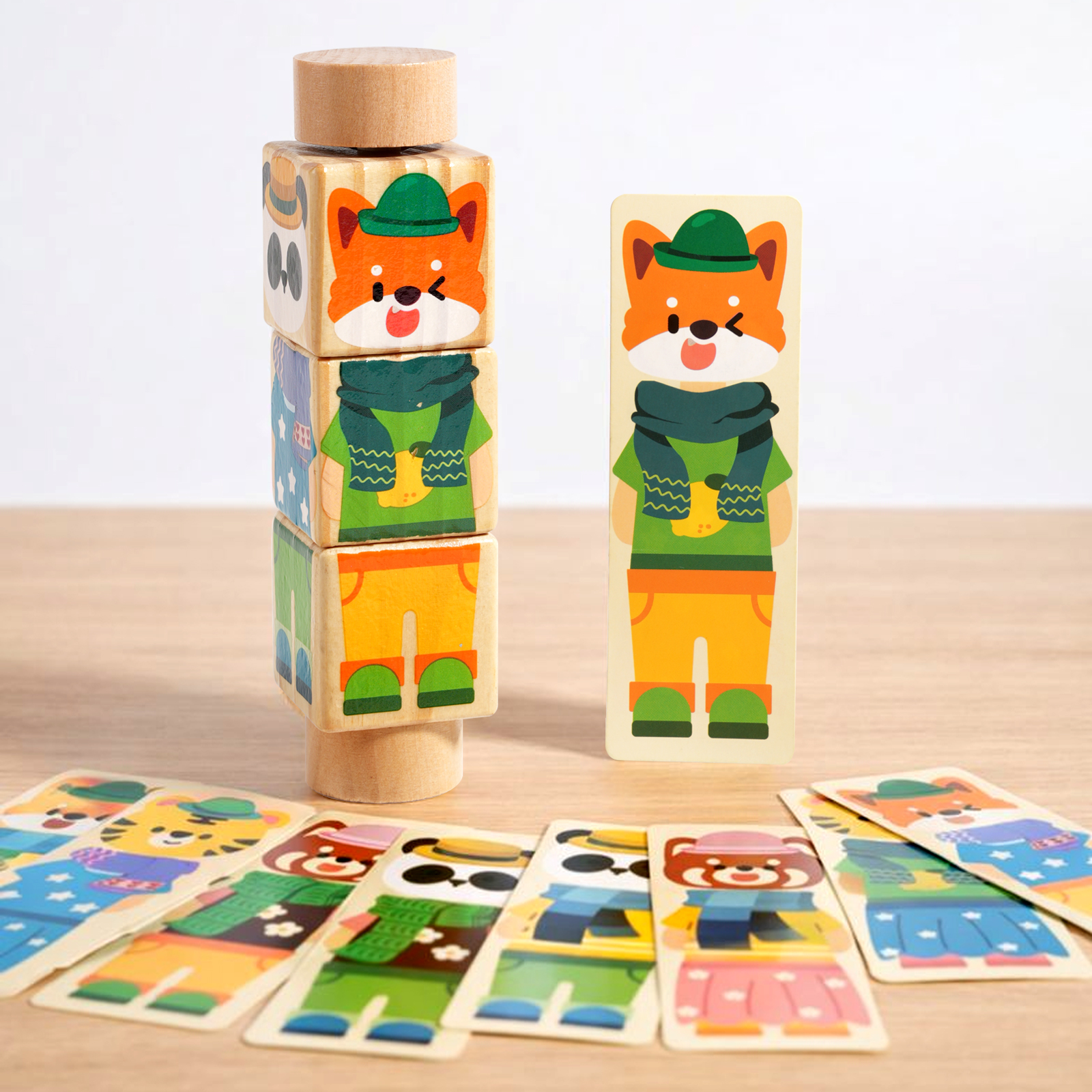 CPC CE EN71 Animal Dress-up Rotating Building Blocks Wooden Puzzle Toy Children's Intelligence Early Education Enlightenment building blocks hand-grabbed rotating Puzzle dress-up Toy Boys and girls Grasping training Application Scenario