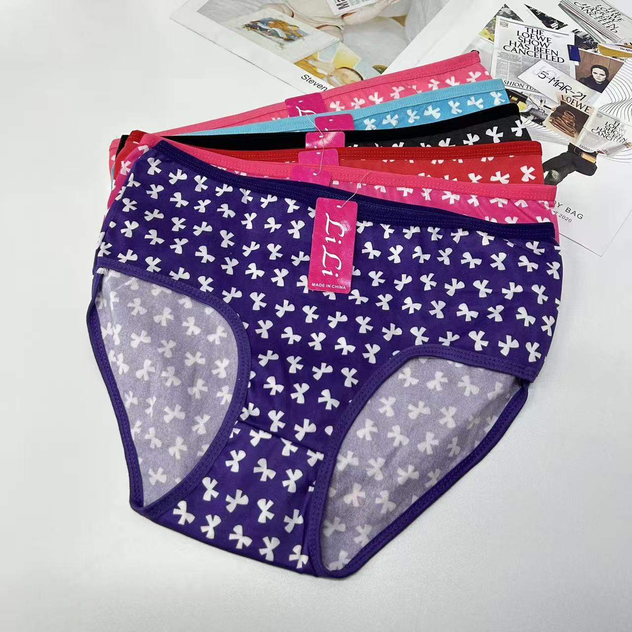 DD-8226# 31-head mixed-color women's underwear at the back, bow-printed export underwear, women's underwear with milk silk printing patterns, women's briefs, underwear, underwear are selling well in Africa and South America, QNI Specification drawing