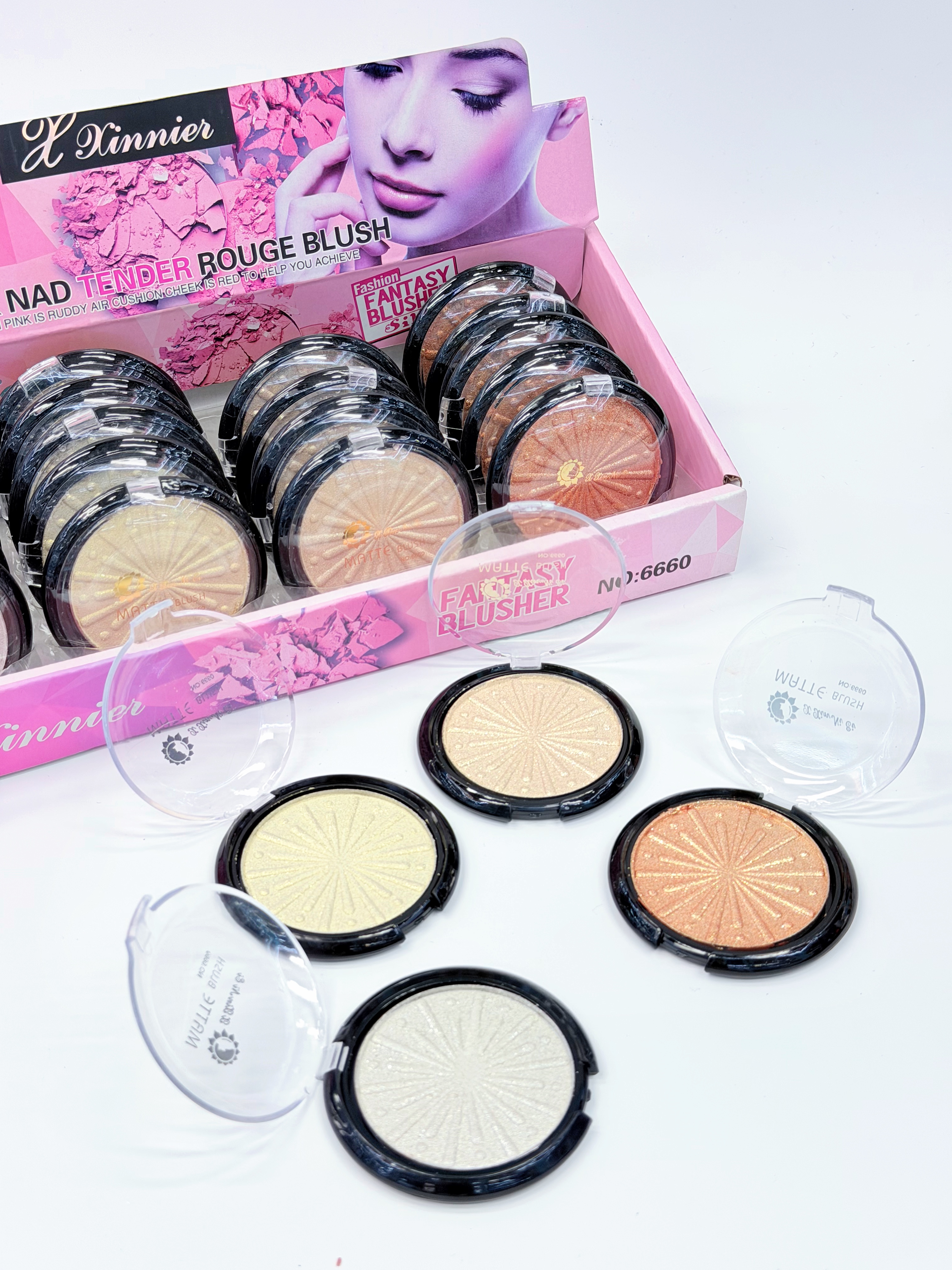 Cross-border high-gloss four-color chrysanthemum sparkling high-gloss powder fine professional makeup export Specification drawing