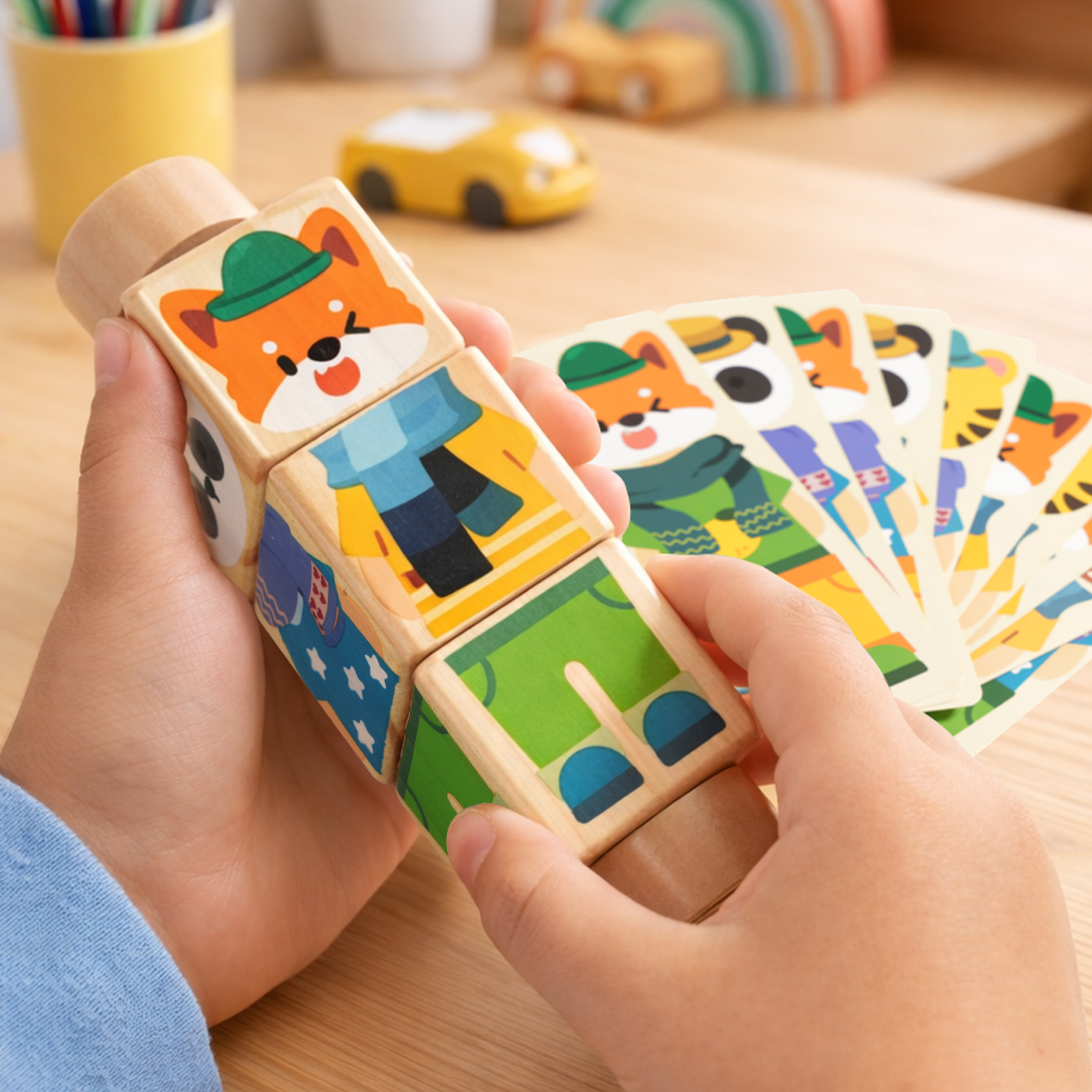 CPC CE EN71 Animal Dress-up Rotating Building Blocks Wooden Puzzle Toy Children's Intelligence Early Education Enlightenment building blocks hand-grabbed rotating Puzzle dress-up Toy Boys and girls Grasping training details Picture