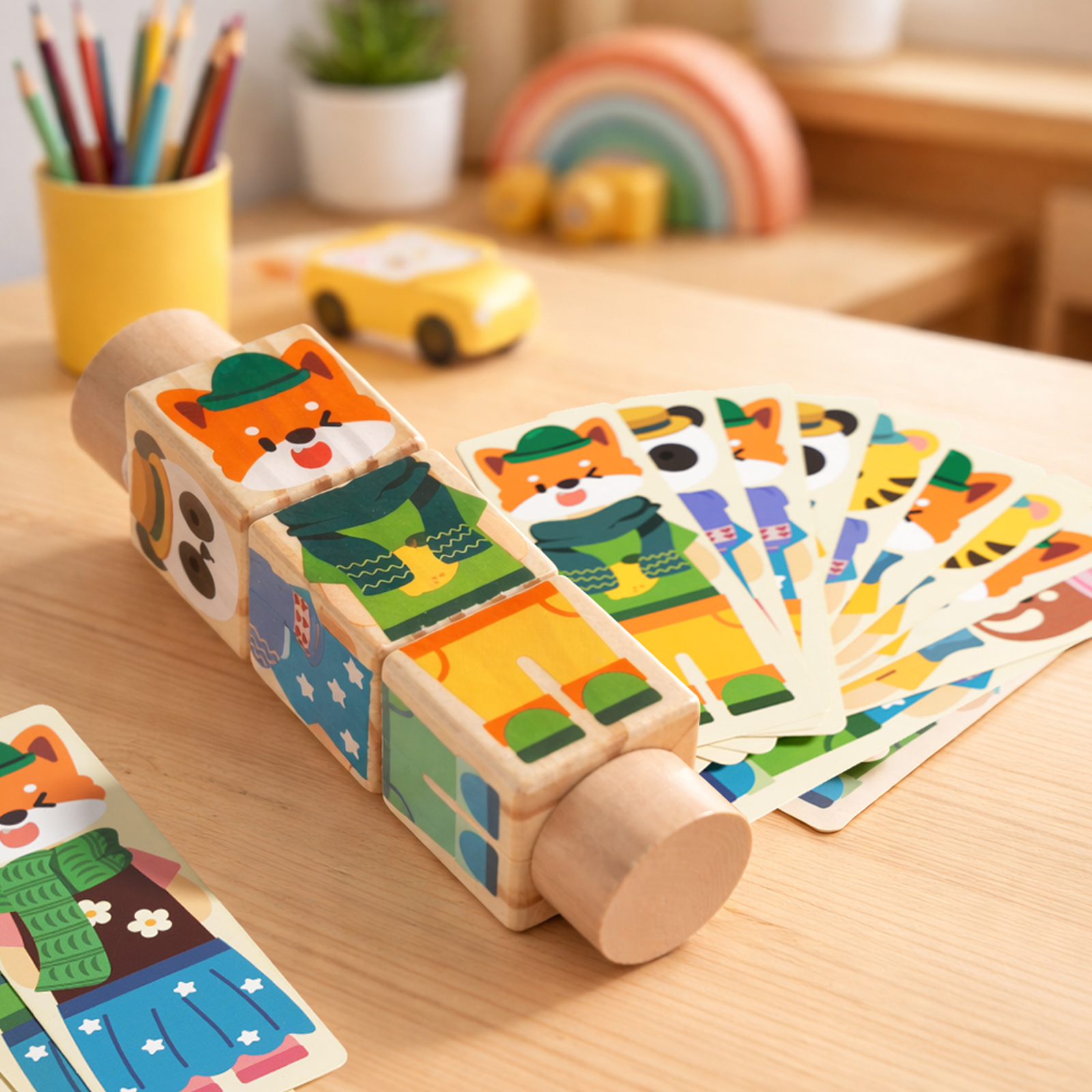 CPC CE EN71 Animal Dress-up Rotating Building Blocks Wooden Puzzle Toy Children's Intelligence Early Education Enlightenment building blocks hand-grabbed rotating Puzzle dress-up Toy Boys and girls Grasping training full figure
