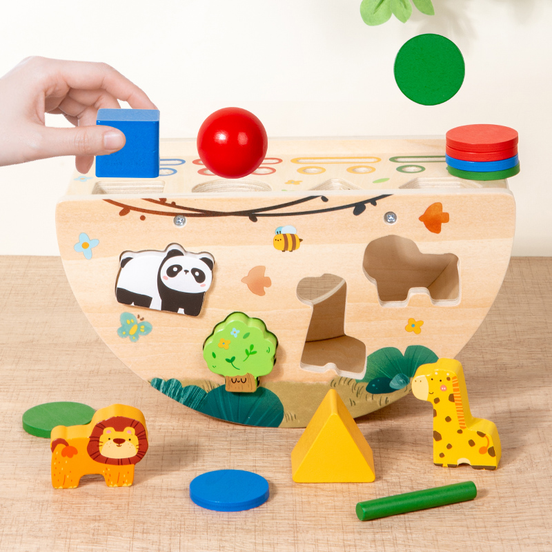 Shape matching intelligence coin box, children's wooden educational toy, shape matching Montessori early education children's wooden matching game, shape color classification, logical thinking training, early education educational toy Item Picture