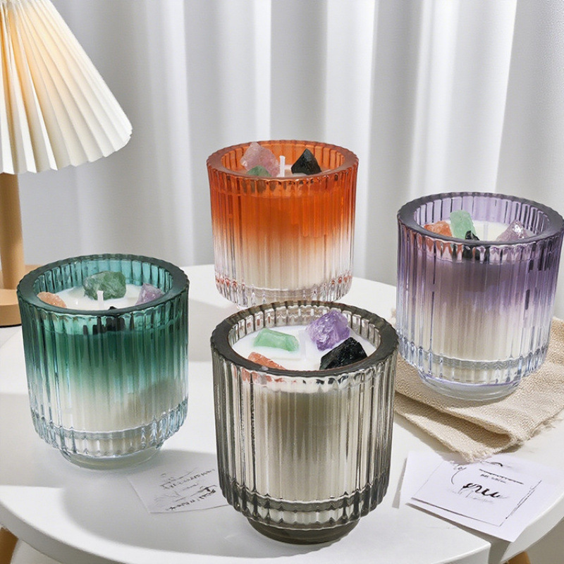 Scented candles, gradient meteor pattern cups, wax crystal stone candles, bedroom atmosphere fragrance, cross-border candles, scented candles