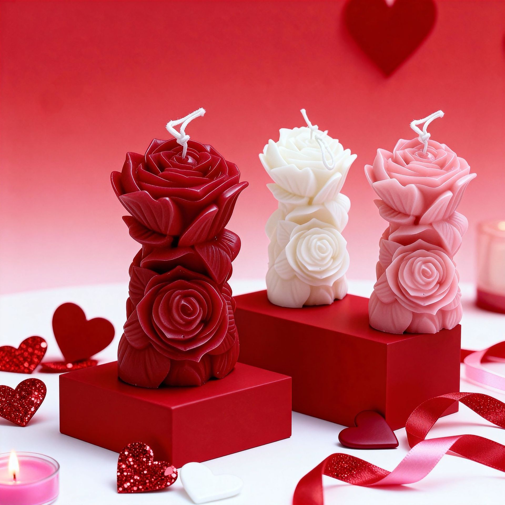 Valentine's Day decorative rose pillar-shaped scented candle, soy wax scented scented bedroom high-end gift Application Scenario