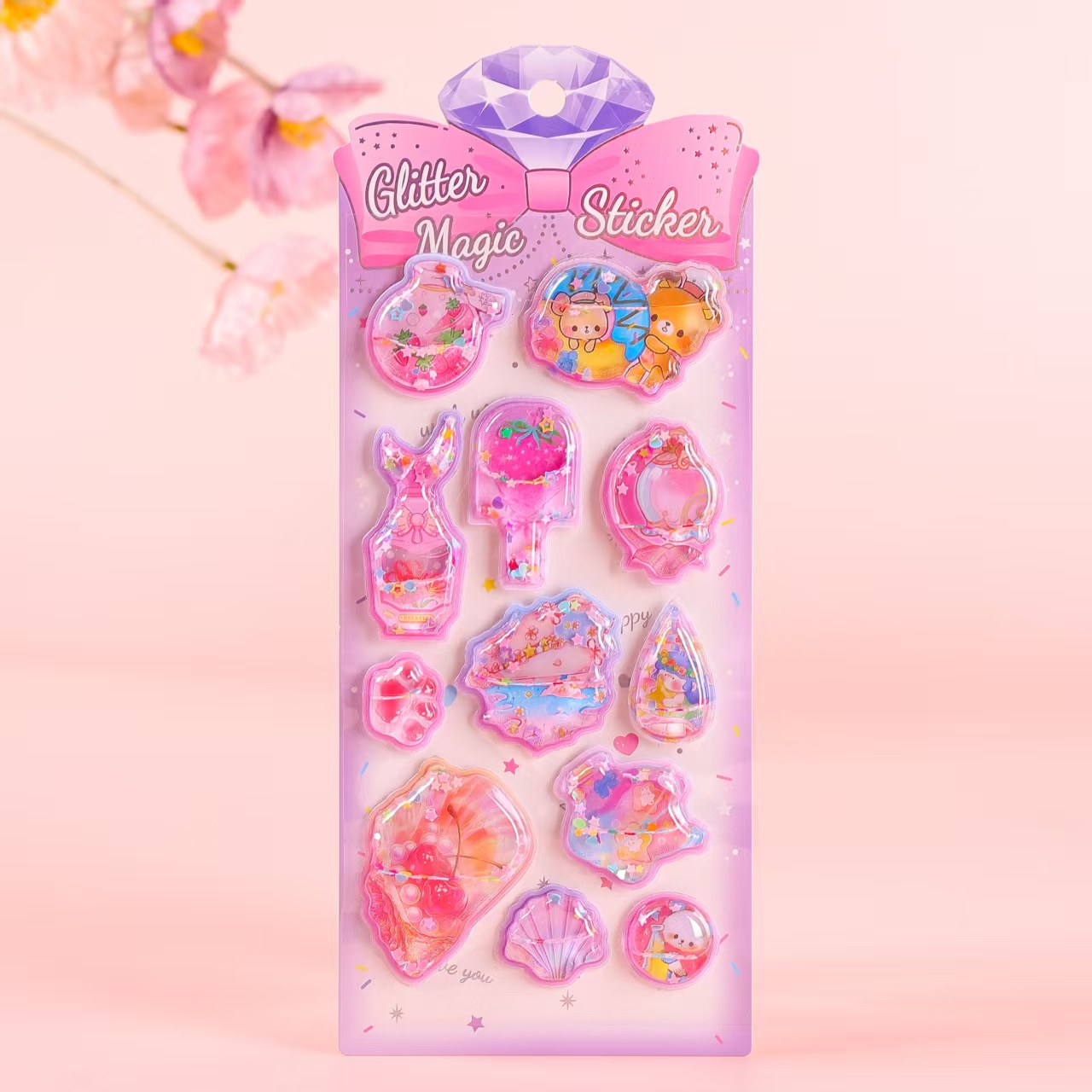 Cartoon 3D stereoscopic shaking water stickers, colorful shaking fun reward decorative stickers, water-filled shaking water stickers Application Scenario
