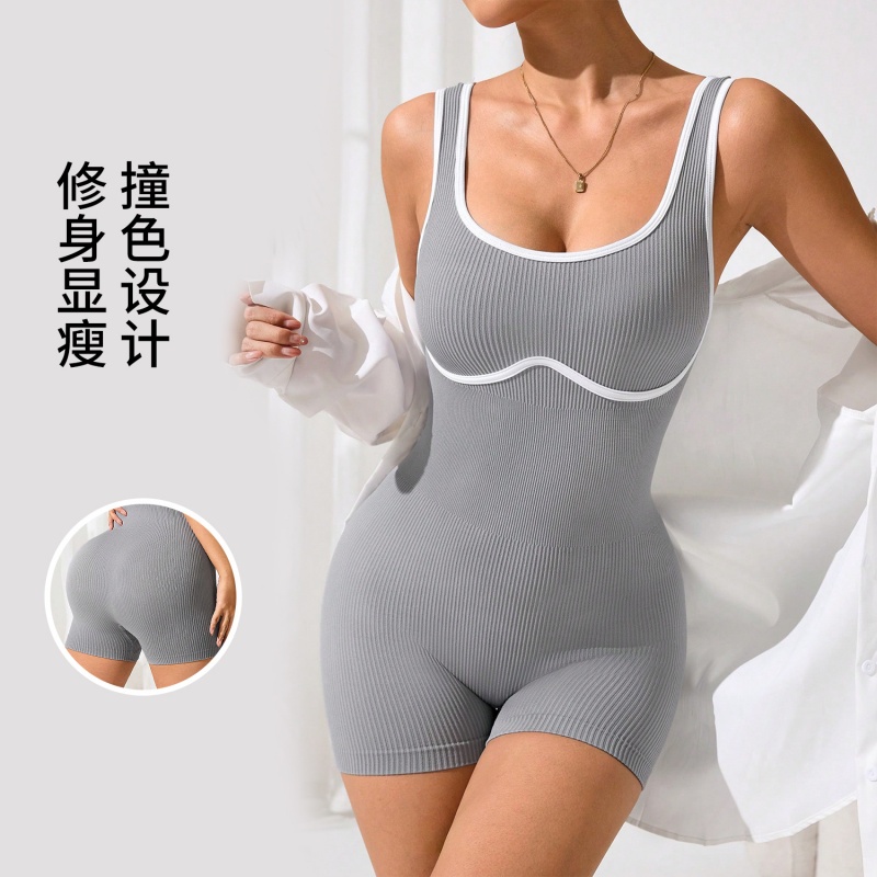 防震无缝套装空中连体服跑步健身服撞色瑜伽服舞蹈紧身女螺纹