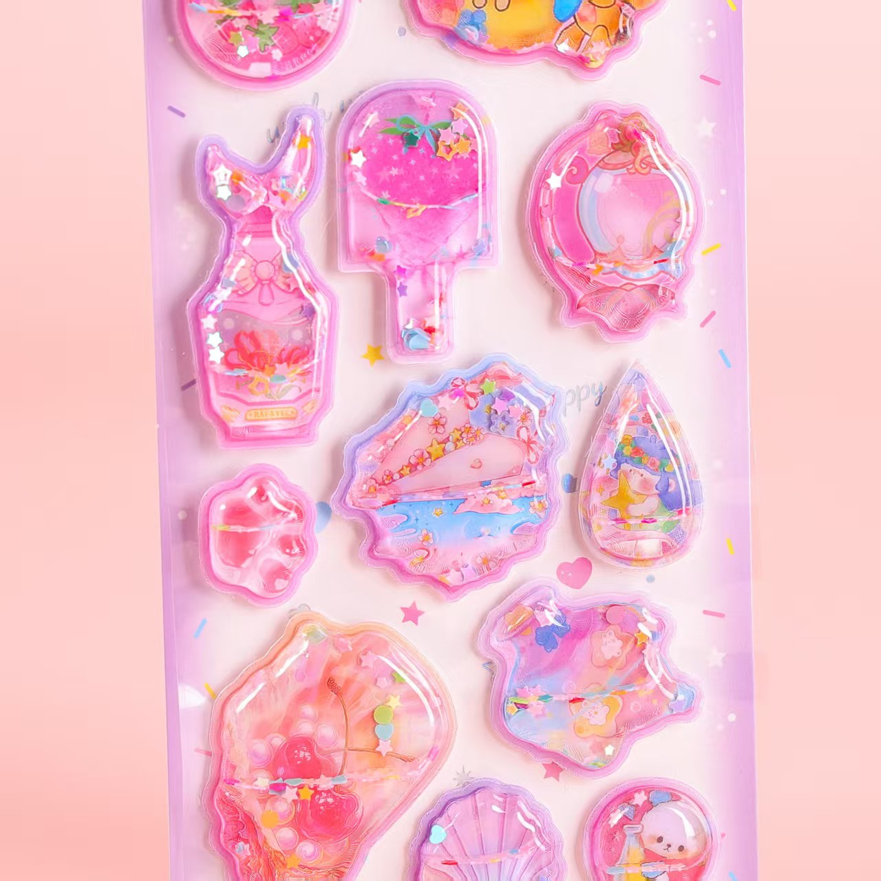 Cartoon 3D stereoscopic shaking water stickers, colorful shaking fun reward decorative stickers, water-filled shaking water stickers pic 7
