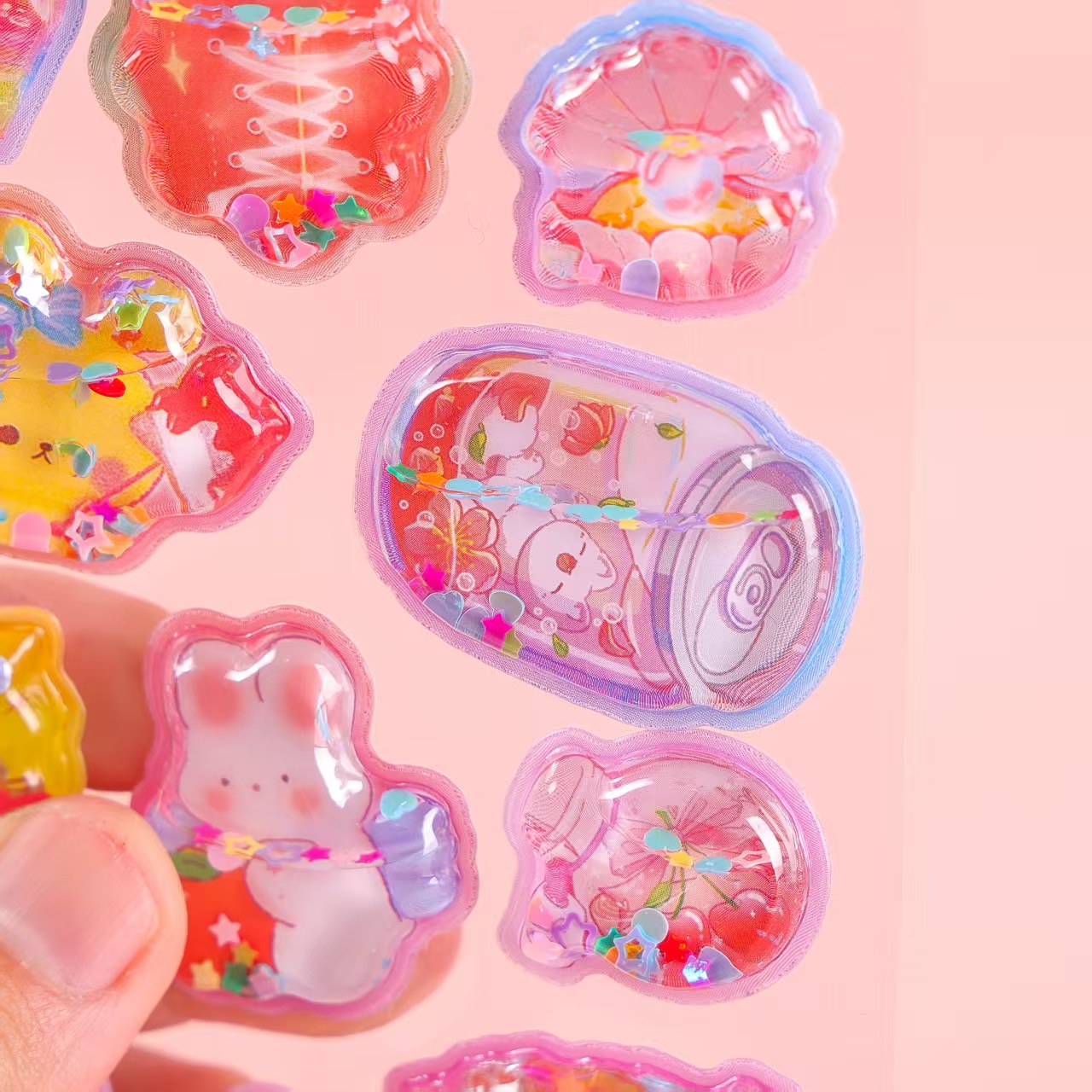 Cartoon 3D stereoscopic shaking water stickers, colorful shaking fun reward decorative stickers, water-filled shaking water stickers pic 8
