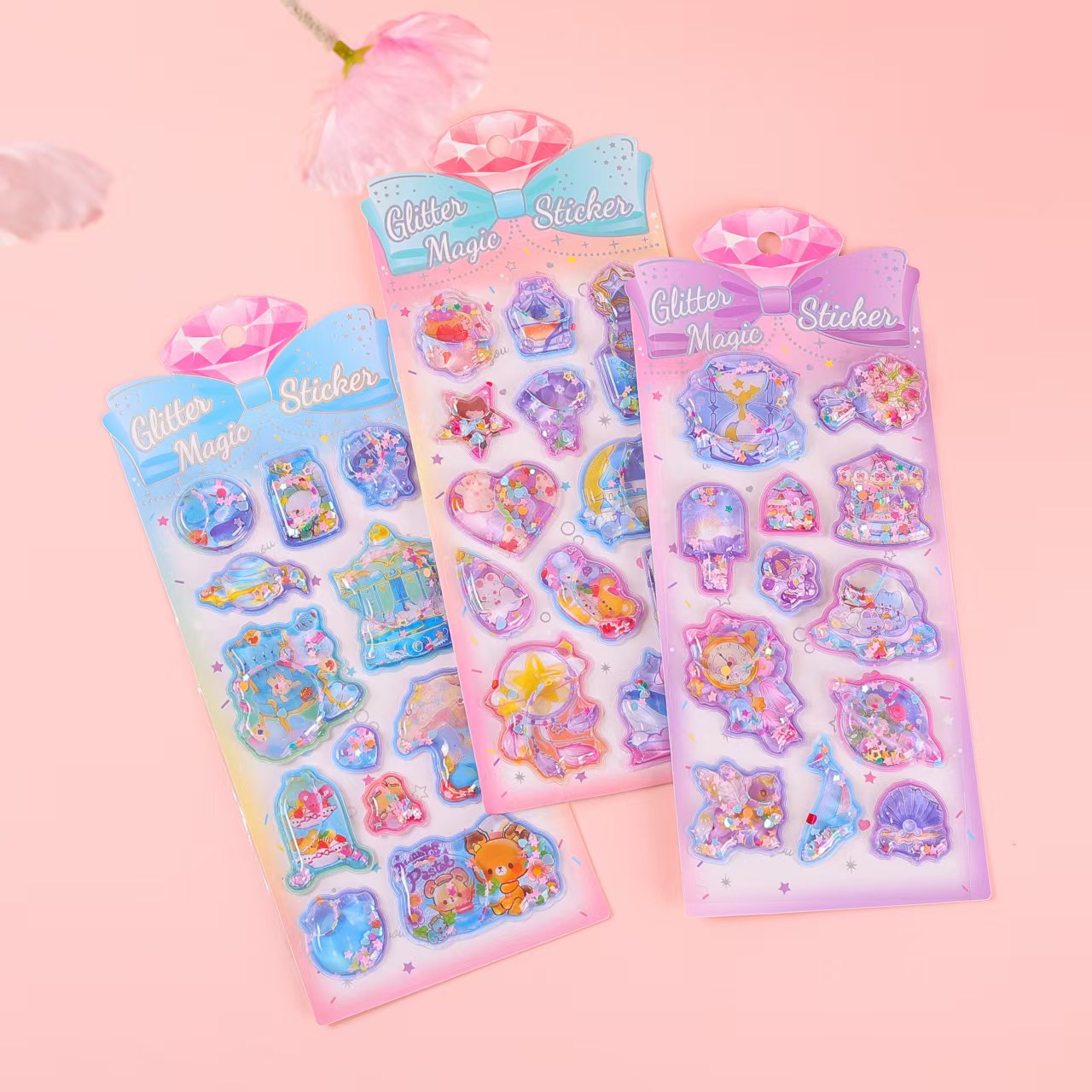 Cartoon 3D stereoscopic shaking water stickers, colorful shaking fun reward decorative stickers, water-filled shaking water stickers details Picture