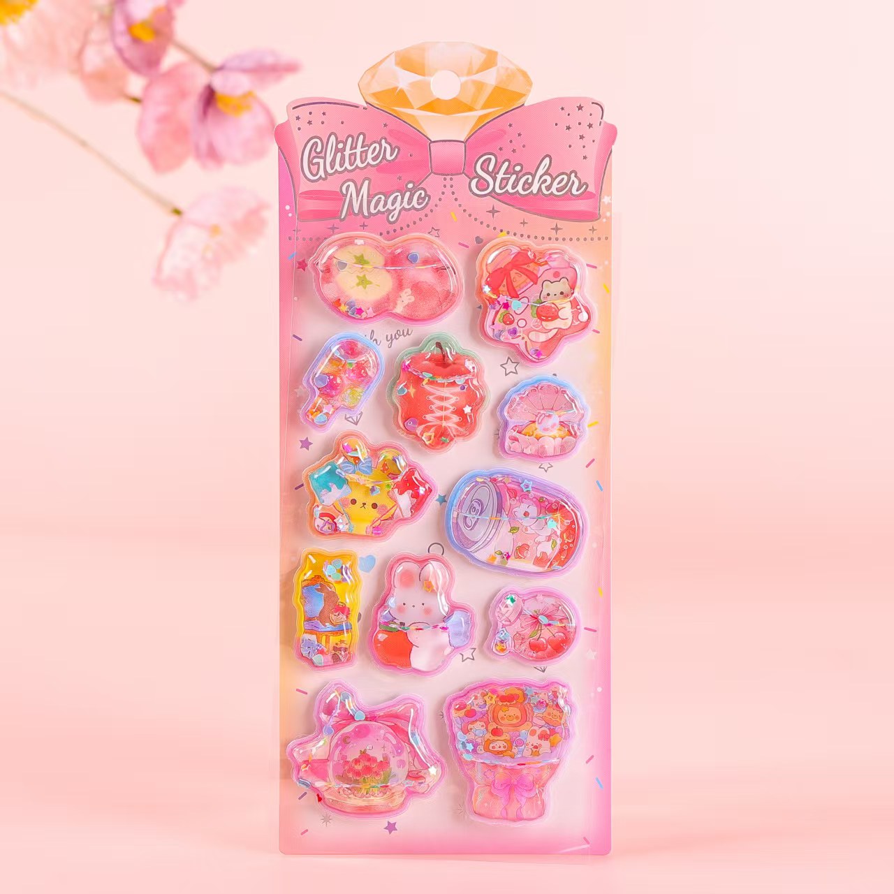 Cartoon 3D stereoscopic shaking water stickers, colorful shaking fun reward decorative stickers, water-filled shaking water stickers Specification image