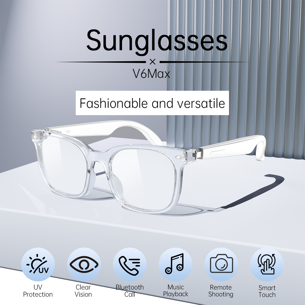Smart Bluetooth glasses, Bluetooth call, music player, voice assistant, photo control, glasses details Picture