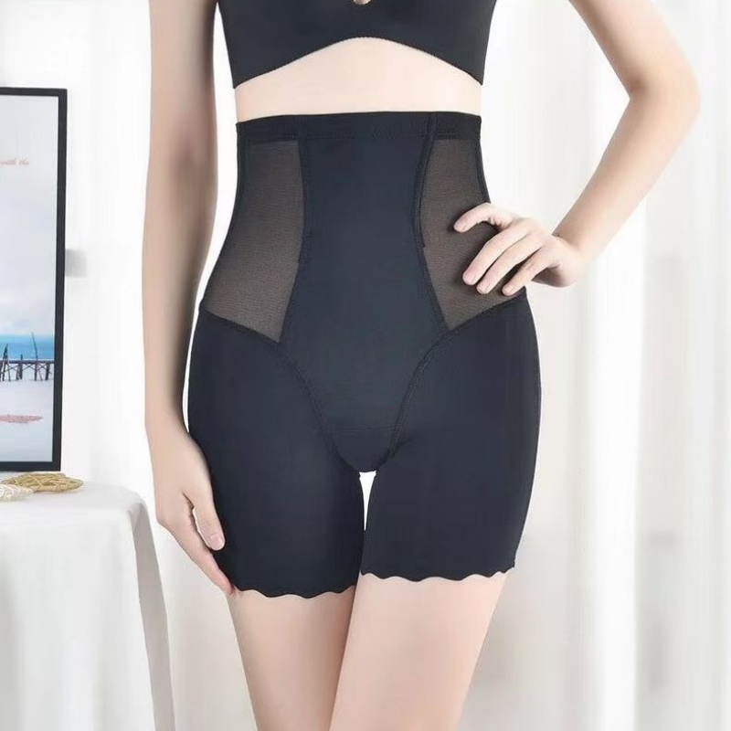 Ice silk high-waisted belly pants, flat-leg body-shaping pants, hip-lifting and body-shaping pants, hip-lifting anti-curling and anti-glare bottom safety pants for shaping