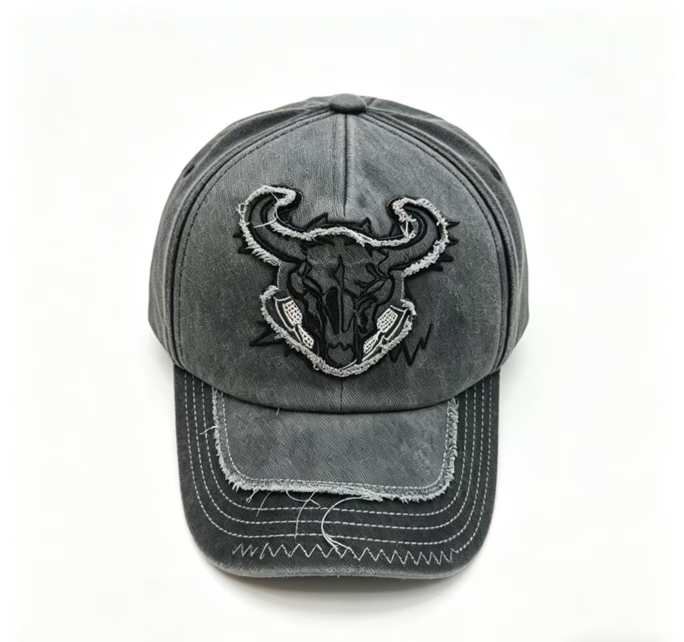 Five-top baseball cap with bull head pattern, sun protection and shade straw hat, summer breathable hat details Picture