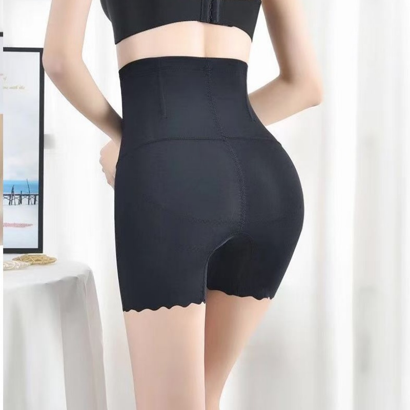 Ice silk high-waisted belly pants, flat-leg body-shaping pants, hip-lifting and body-shaping pants, hip-lifting anti-curling and anti-glare bottom safety pants for shaping details Picture