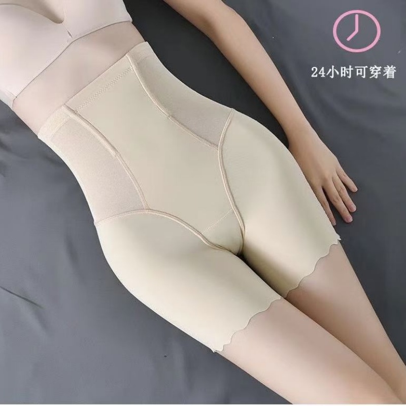 Ice silk high-waisted belly pants, flat-leg body-shaping pants, hip-lifting and body-shaping pants, hip-lifting anti-curling and anti-glare bottom safety pants for shaping Specification image