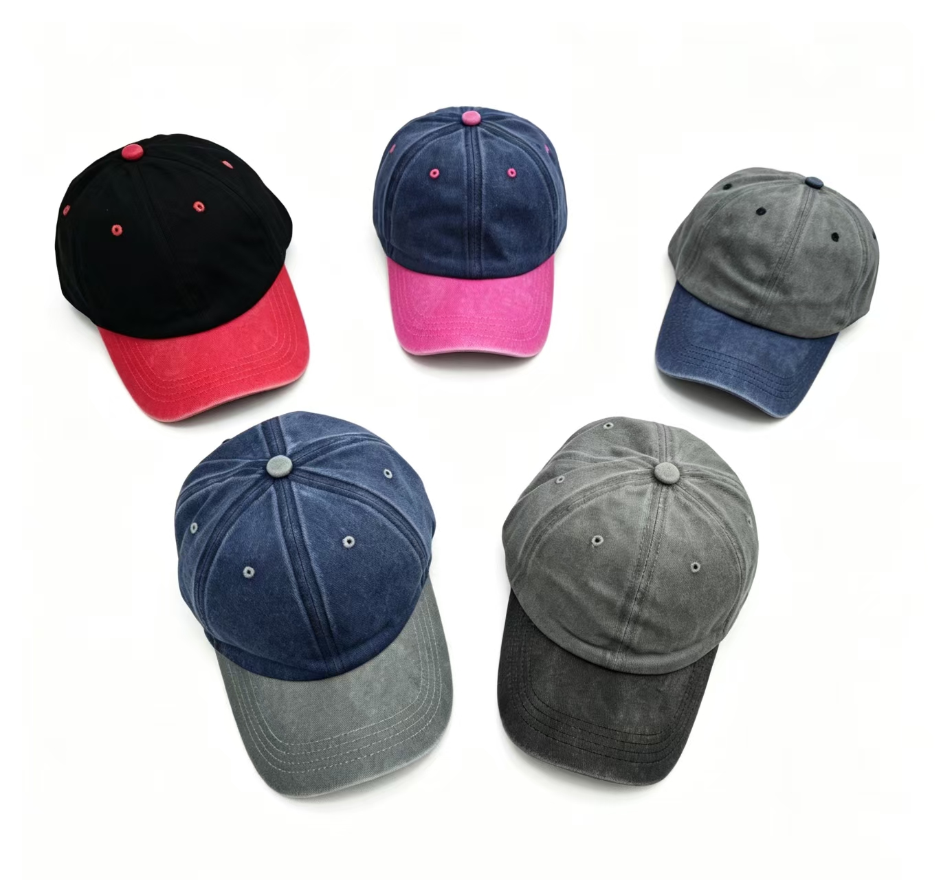 Men's fashionable washed color-blocked baseball caps and women's retro distressed cotton soft-top dad caps with contrasting colors are trendy
