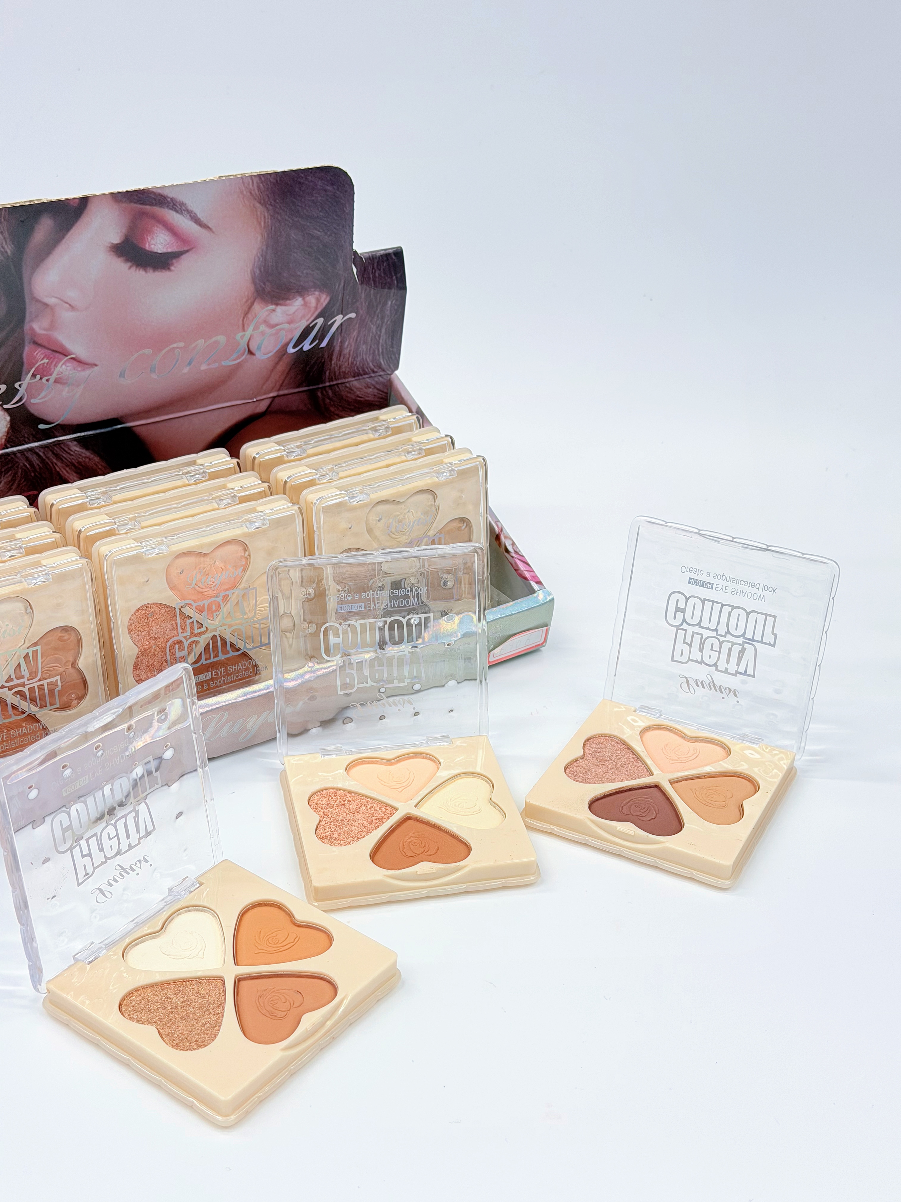Cross-border IHUDABEAUTYI Four-color heart-shaped high-gloss contouring one-piece set Sparkling high-gloss powder Fine professional makeup export Specification drawing