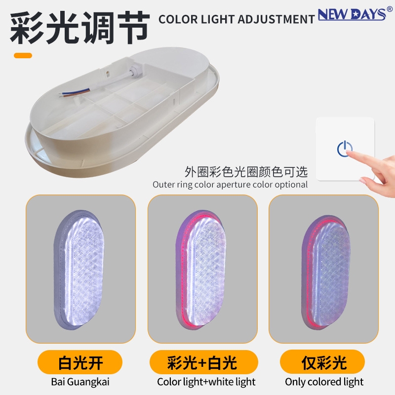 NEWDAYS brand cross-border new LED color moisture-proof lamps, outdoor waterproof, moisture-proof and dust-proof, indoor and outdoor corridor wall lamps, high-brightness ceiling lamps, garden lamps, outdoor details Picture