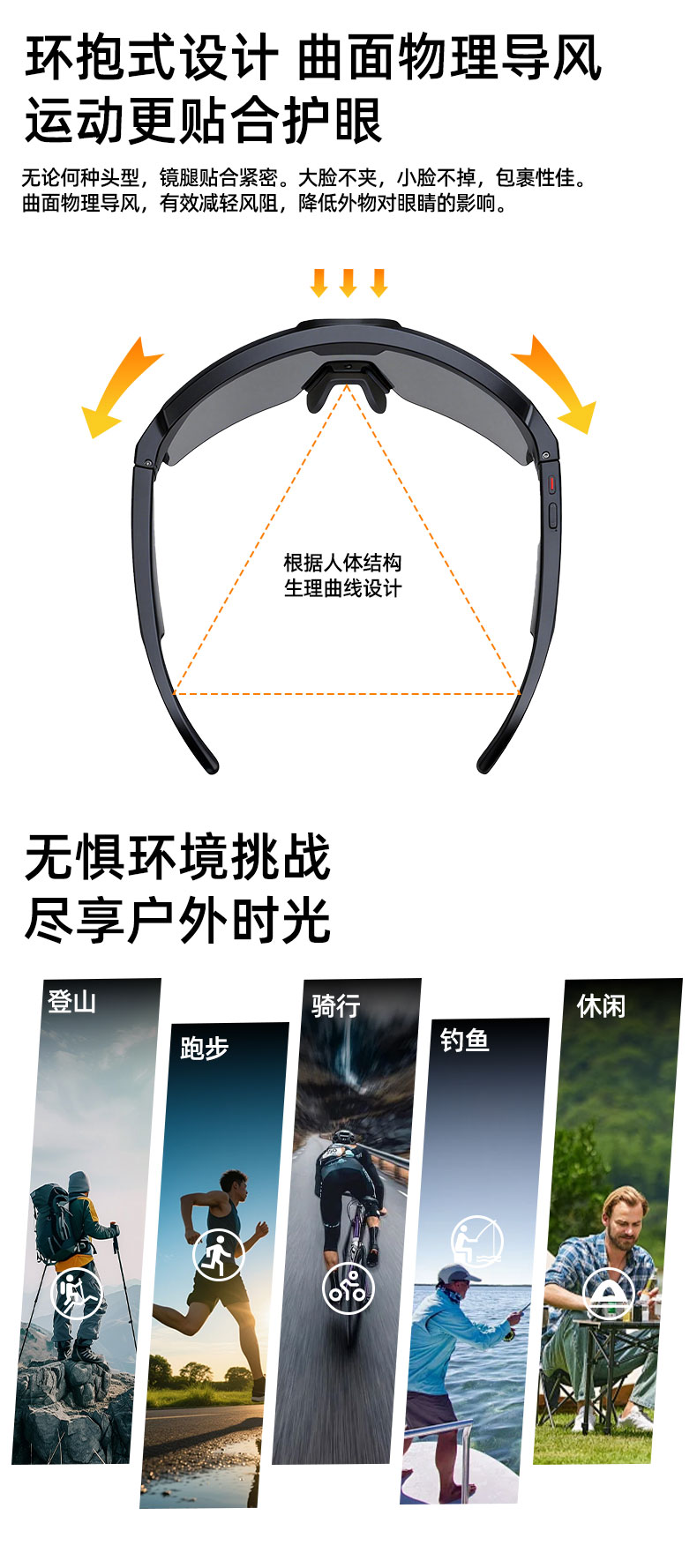 AI运动拍摄智能眼镜 智能骑行眼镜户外骑行拍照录像音频翻译听歌带摄像头ai眼镜详情5
