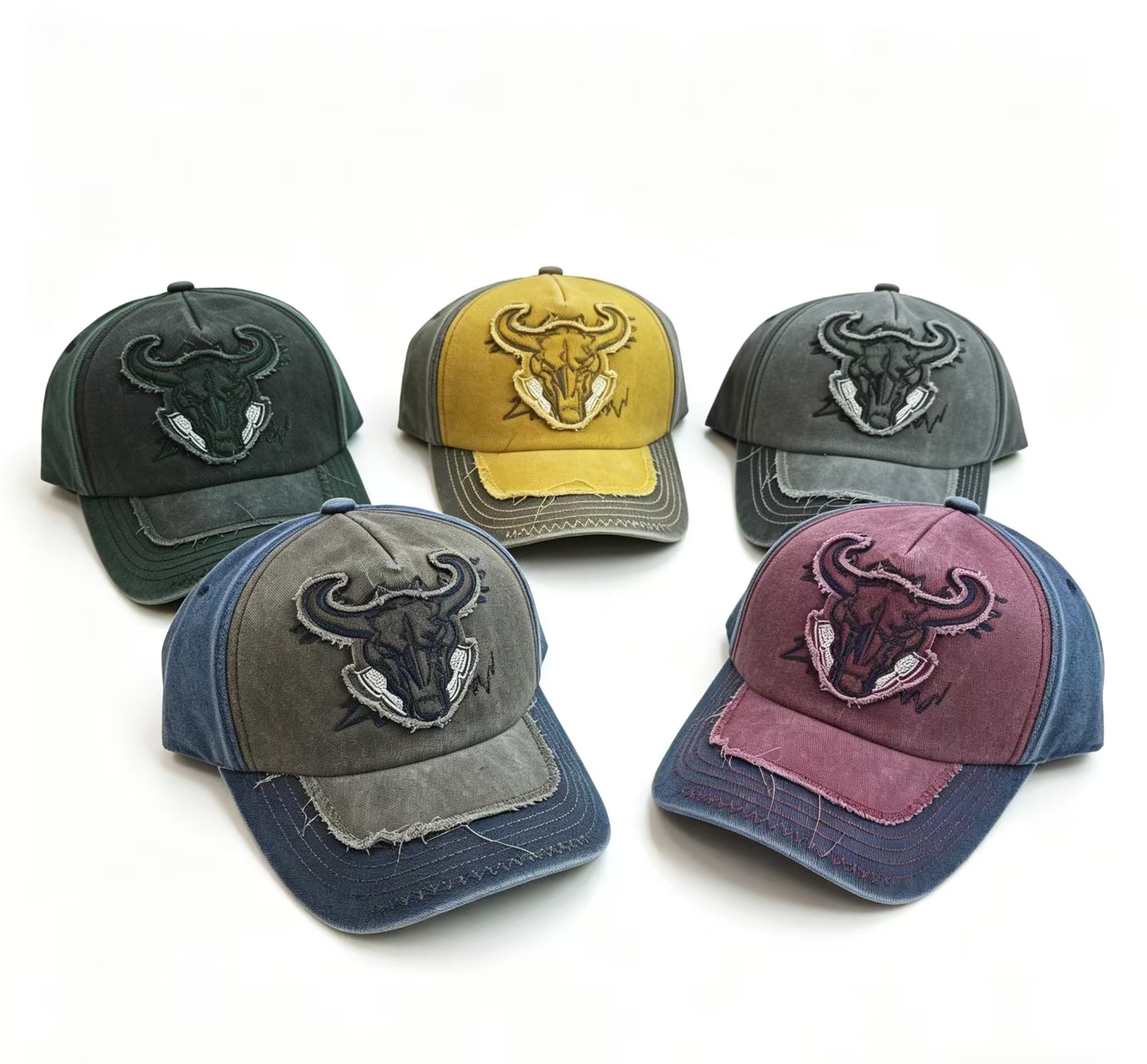 Five-top baseball cap with bull head pattern, sun protection and shade straw hat, summer breathable hat