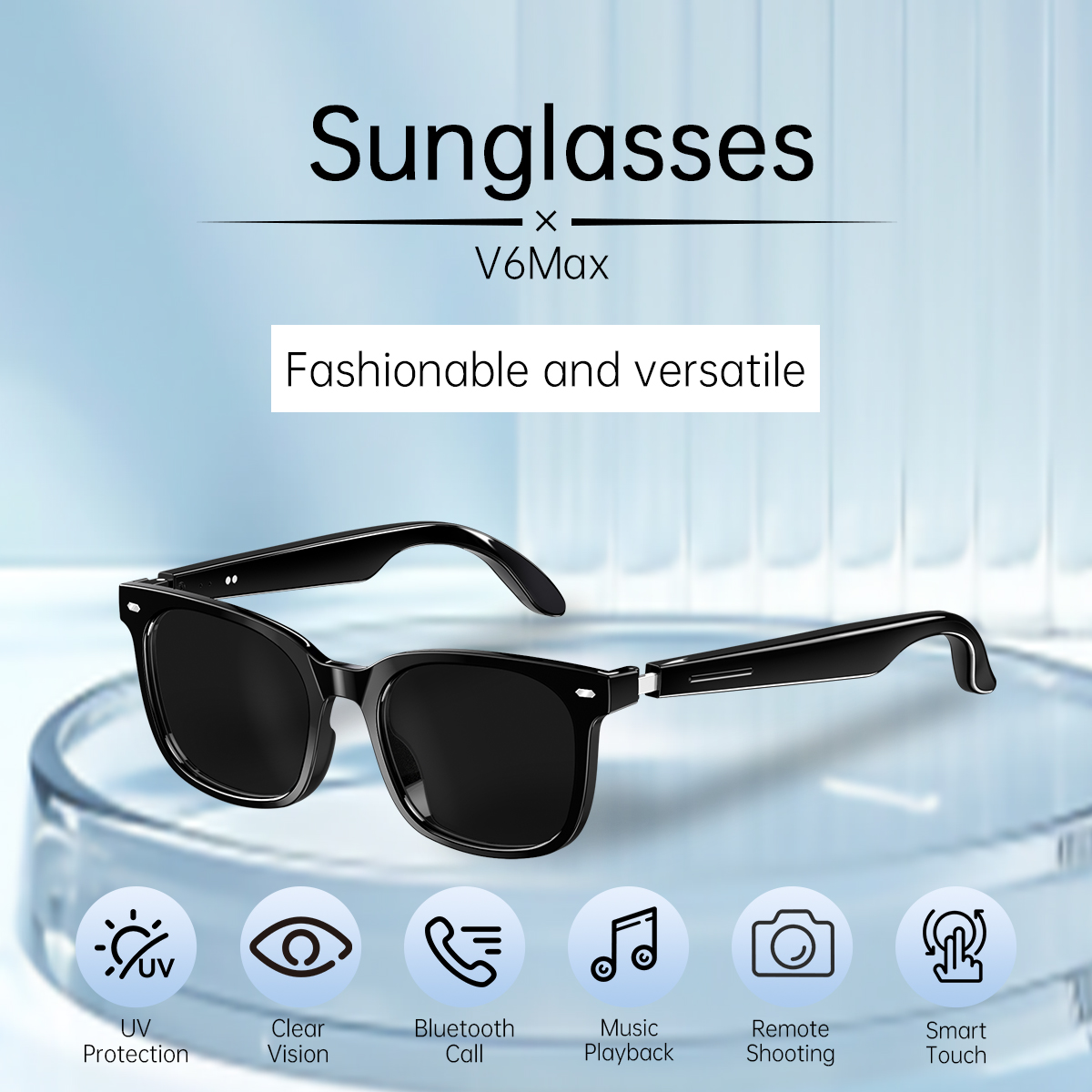 Smart Bluetooth glasses, Bluetooth call, music player, voice assistant, photo control, glasses
