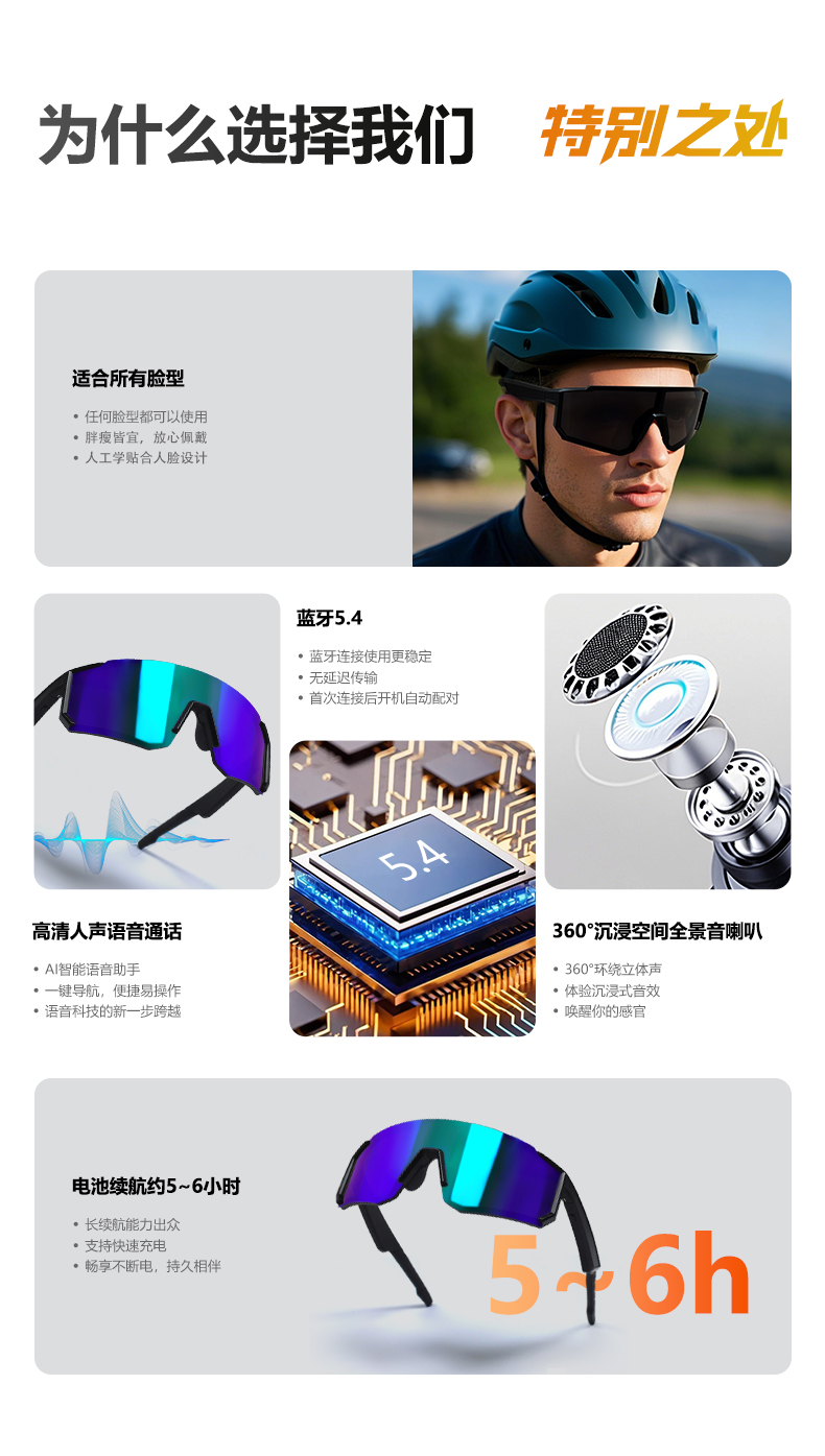 智能蓝牙骑行眼镜ai眼镜 蓝牙眼镜带AI翻译功能 蓝牙通话音乐播放详情3