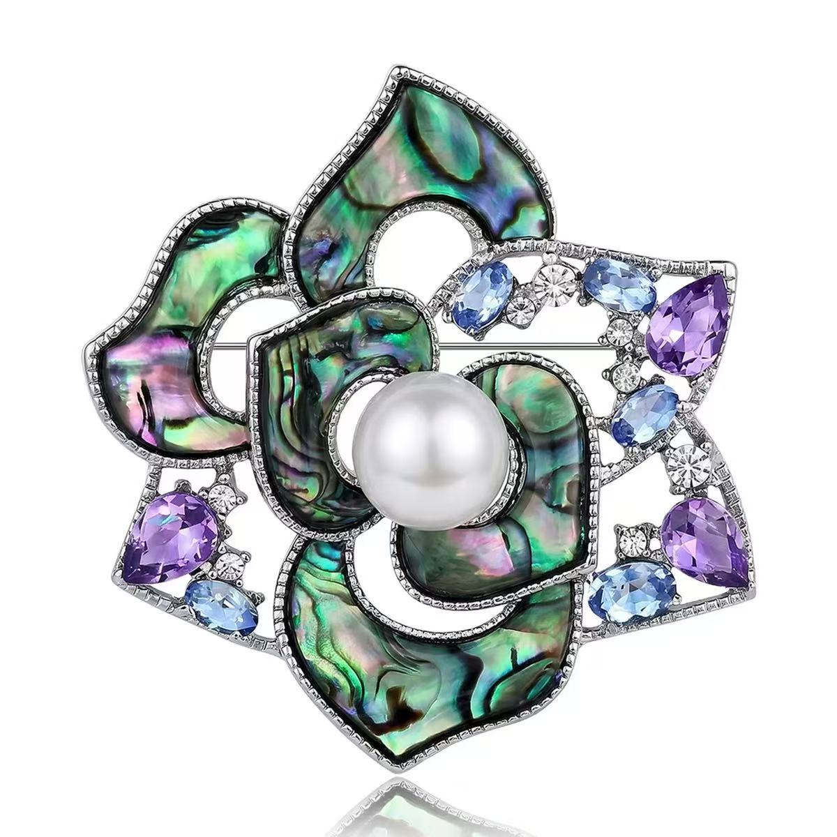 High-end abalone, shell and rose brooch, creative women's suit brooch accessory pin Specification image