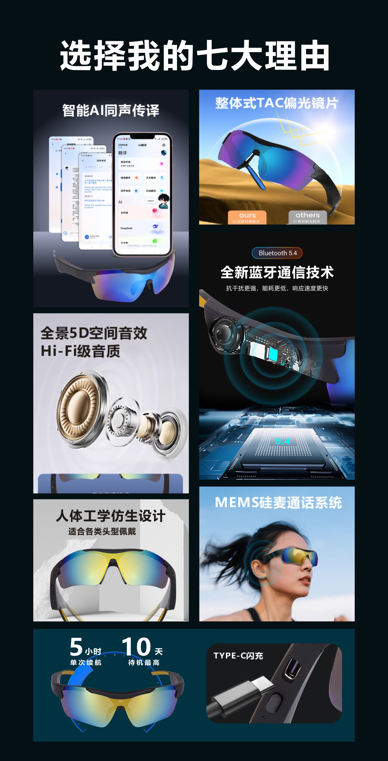 智能AI骑行运动眼镜智能眼镜ai眼镜户外骑行蓝牙眼镜 带AI翻译功能蓝牙通话音乐详情2
