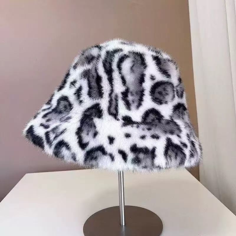 Winter leopard print fisherman's hat for women, Korean style, trendy and versatile, European and American cross-border imitation mink fur basin hat, a best-selling element Specification image