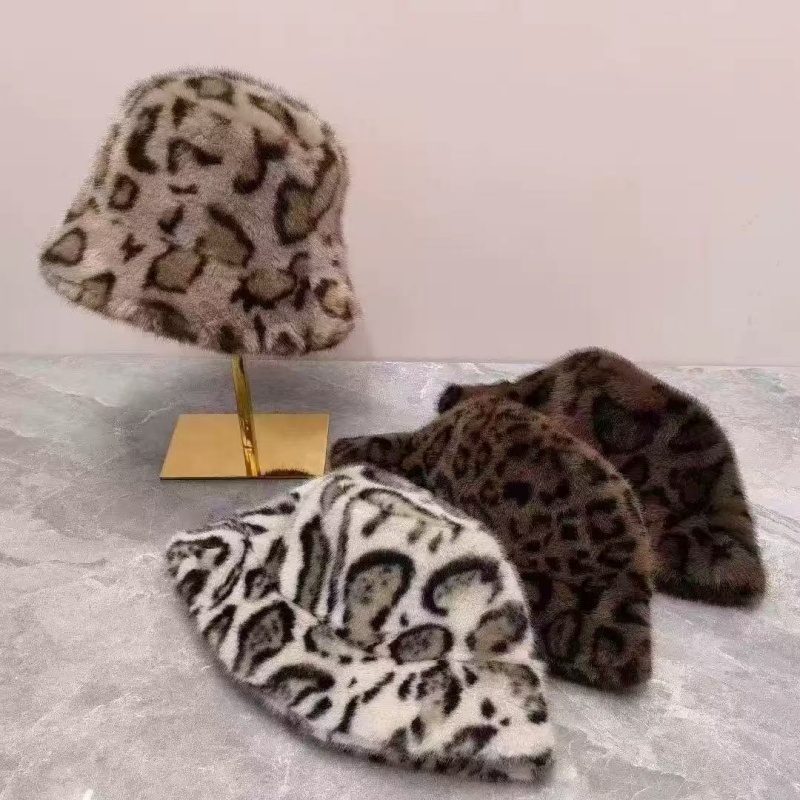 Winter leopard print fisherman's hat for women, Korean style, trendy and versatile, European and American cross-border imitation mink fur basin hat, a best-selling element