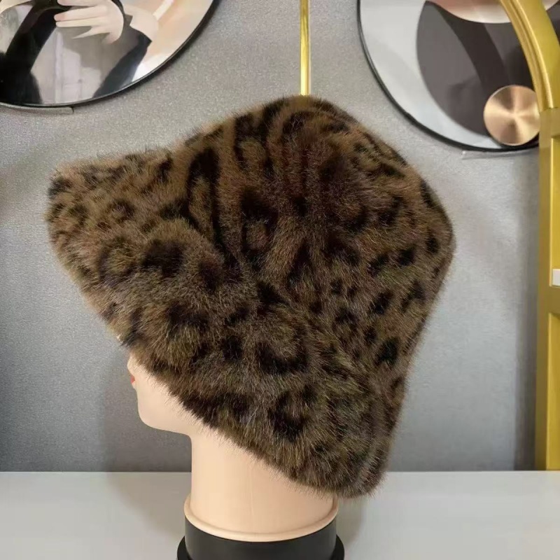 Winter leopard print fisherman's hat for women, Korean style, trendy and versatile, European and American cross-border imitation mink fur basin hat, a best-selling element details Picture
